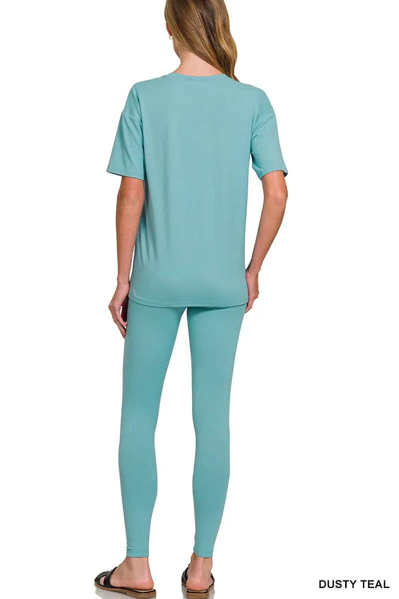 Zenana Brushed Dty Microfiber Short Sleeve Top and Pants Loungewear Set
