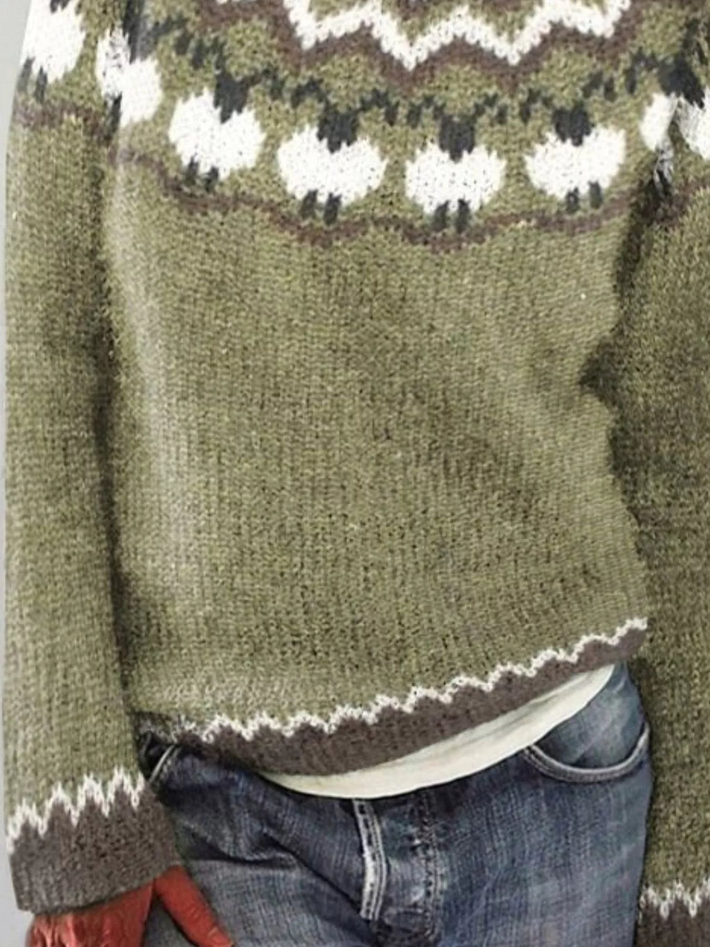 Full Size Vintage Patterned Round Neck Sweater Plus Size
