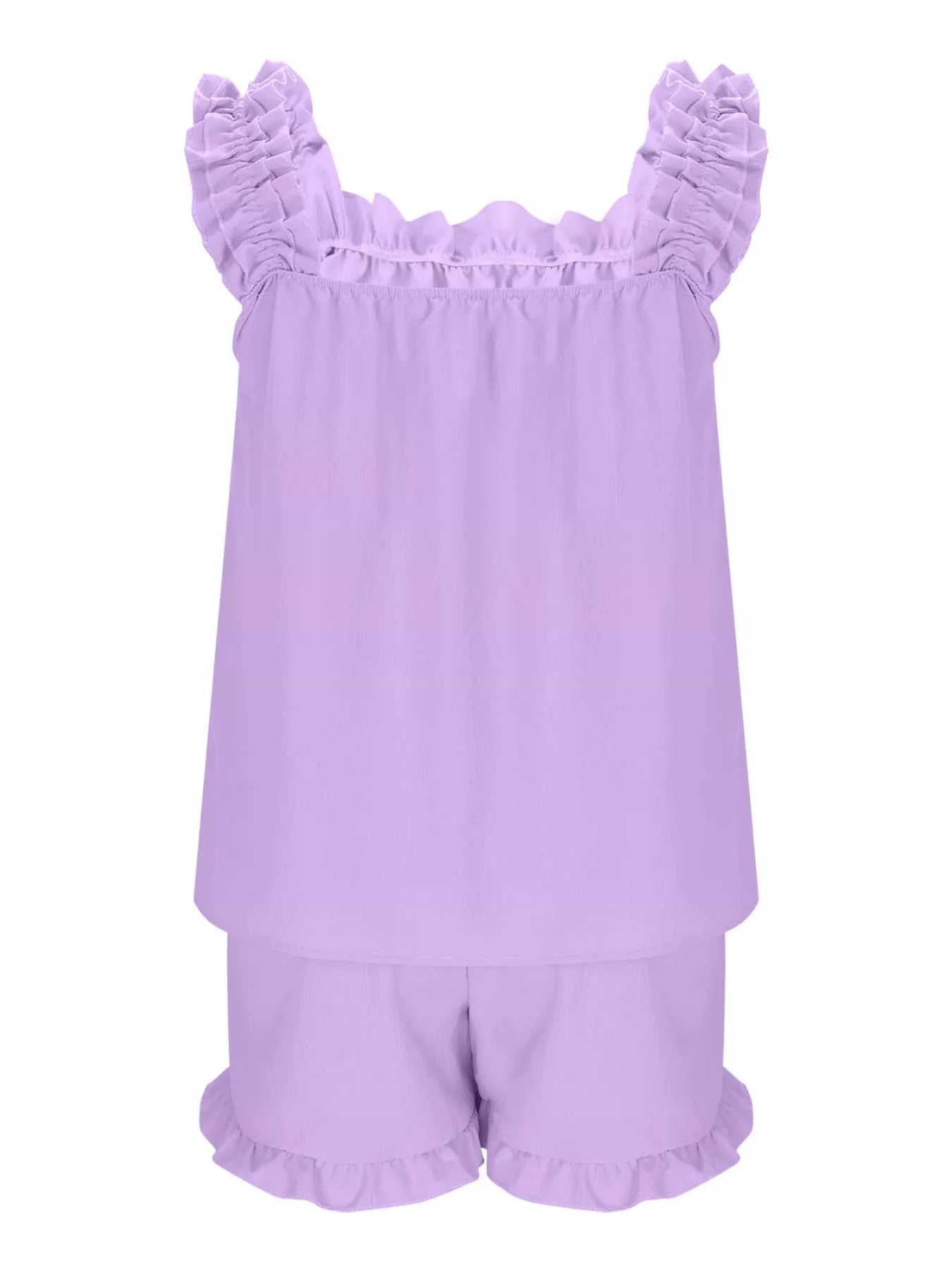 Ruffle Trim Sleeveless Top and Shorts Set