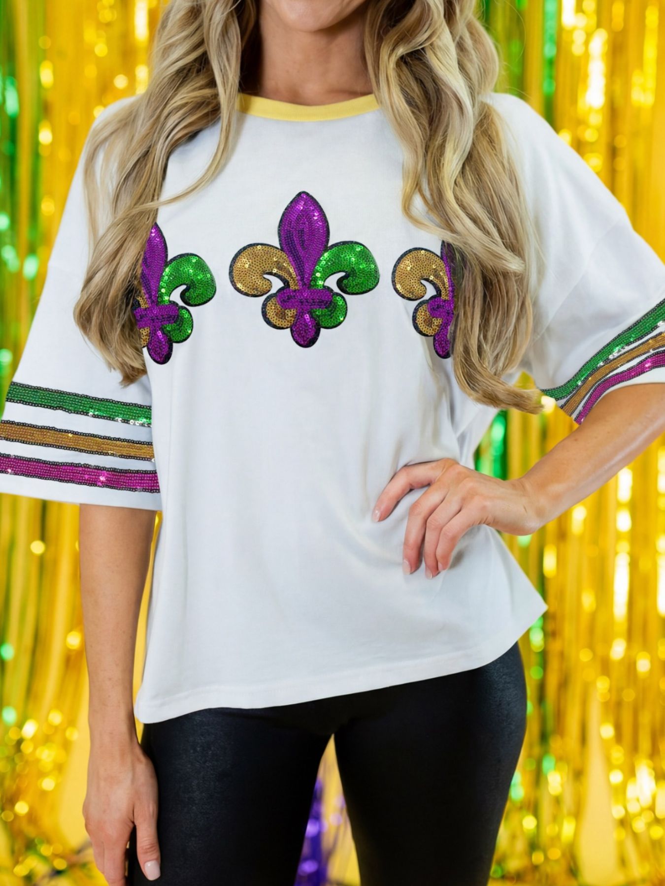 Sequin Mardi Gras Half Sleeve T Shirt