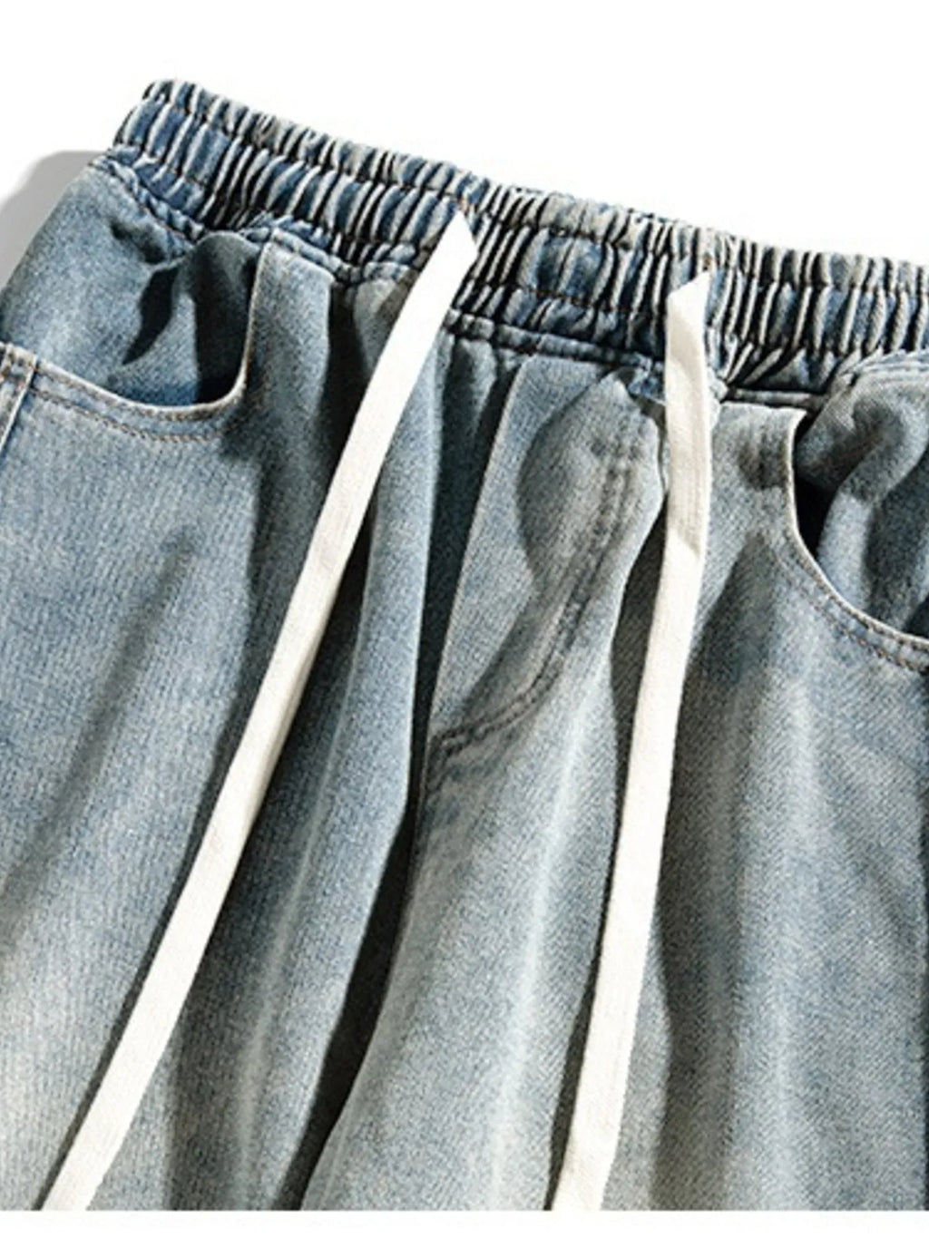 Men's Plus Size Drawstring Washed Wide Leg Jeans
