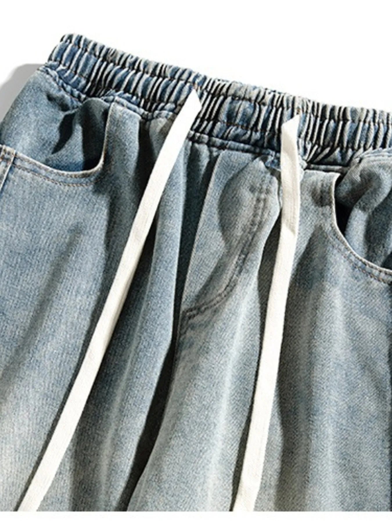 Men's Plus Size Drawstring Washed Wide Leg Jeans
