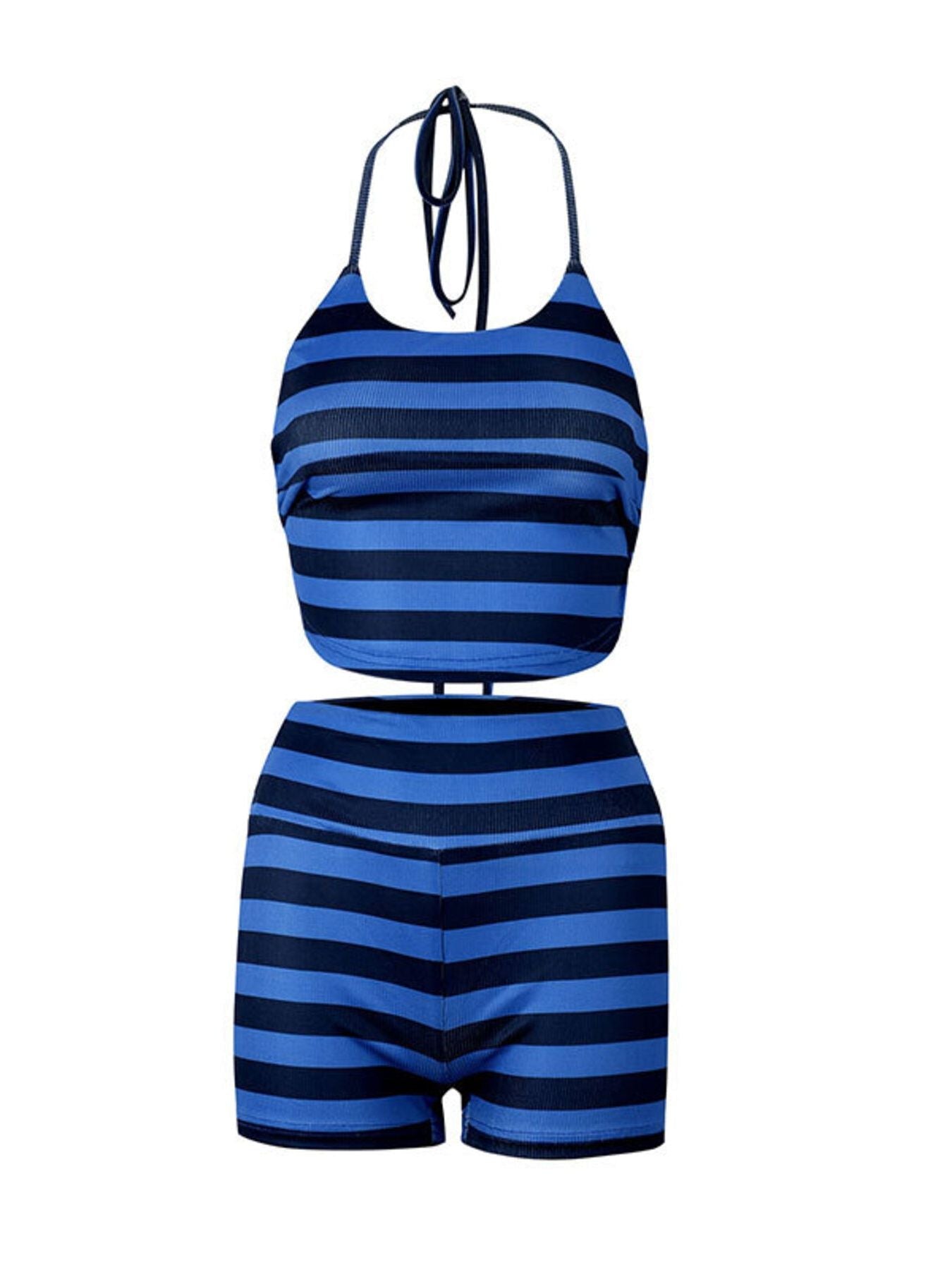 Striped Halter Neck Top and Shorts Set
