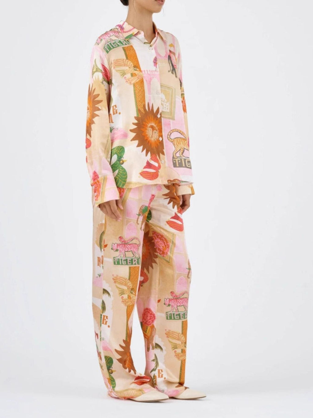 Animal Print Button Up Shirt and Pants Set