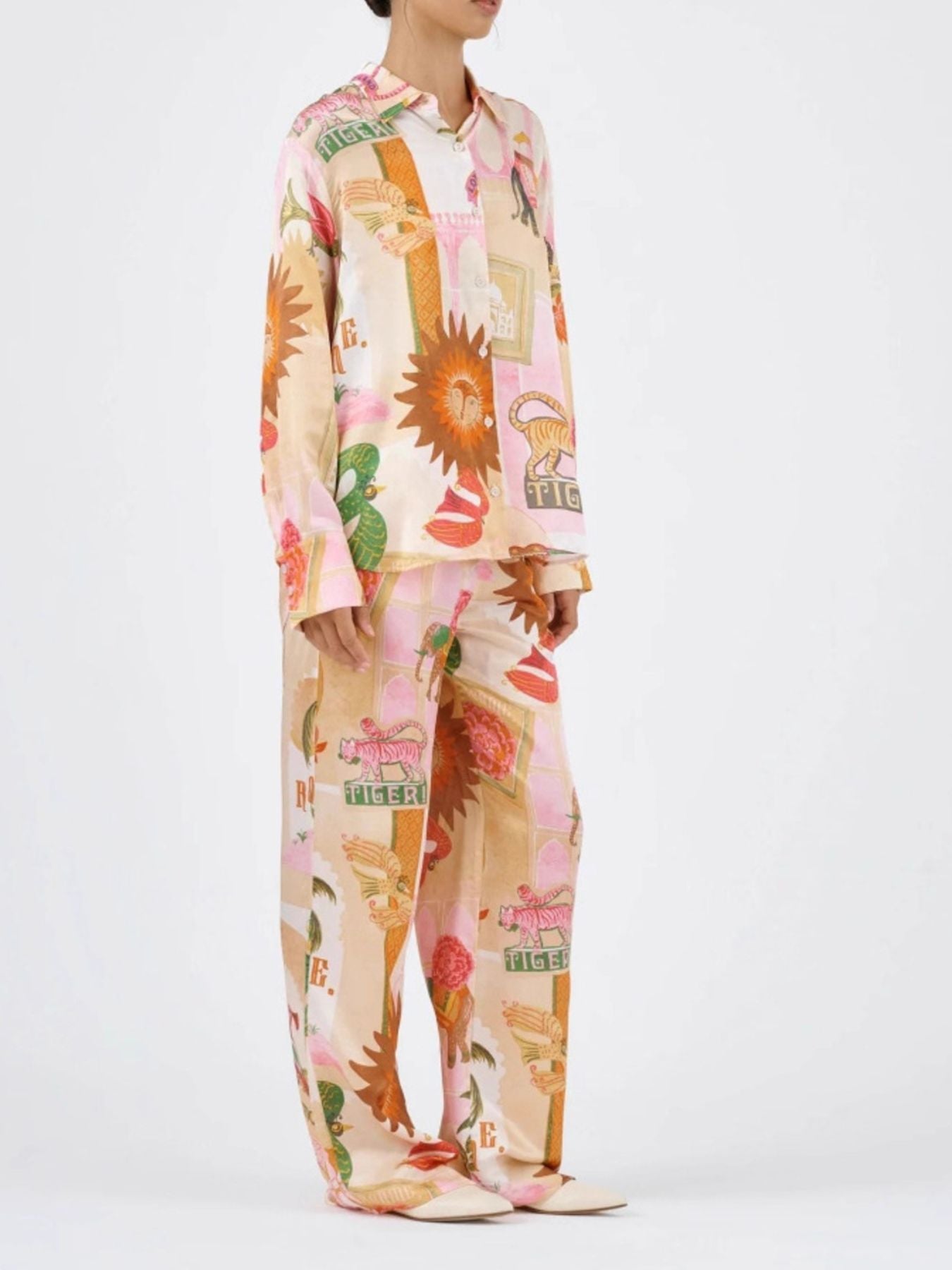 Animal Print Button Up Shirt and Pants Set