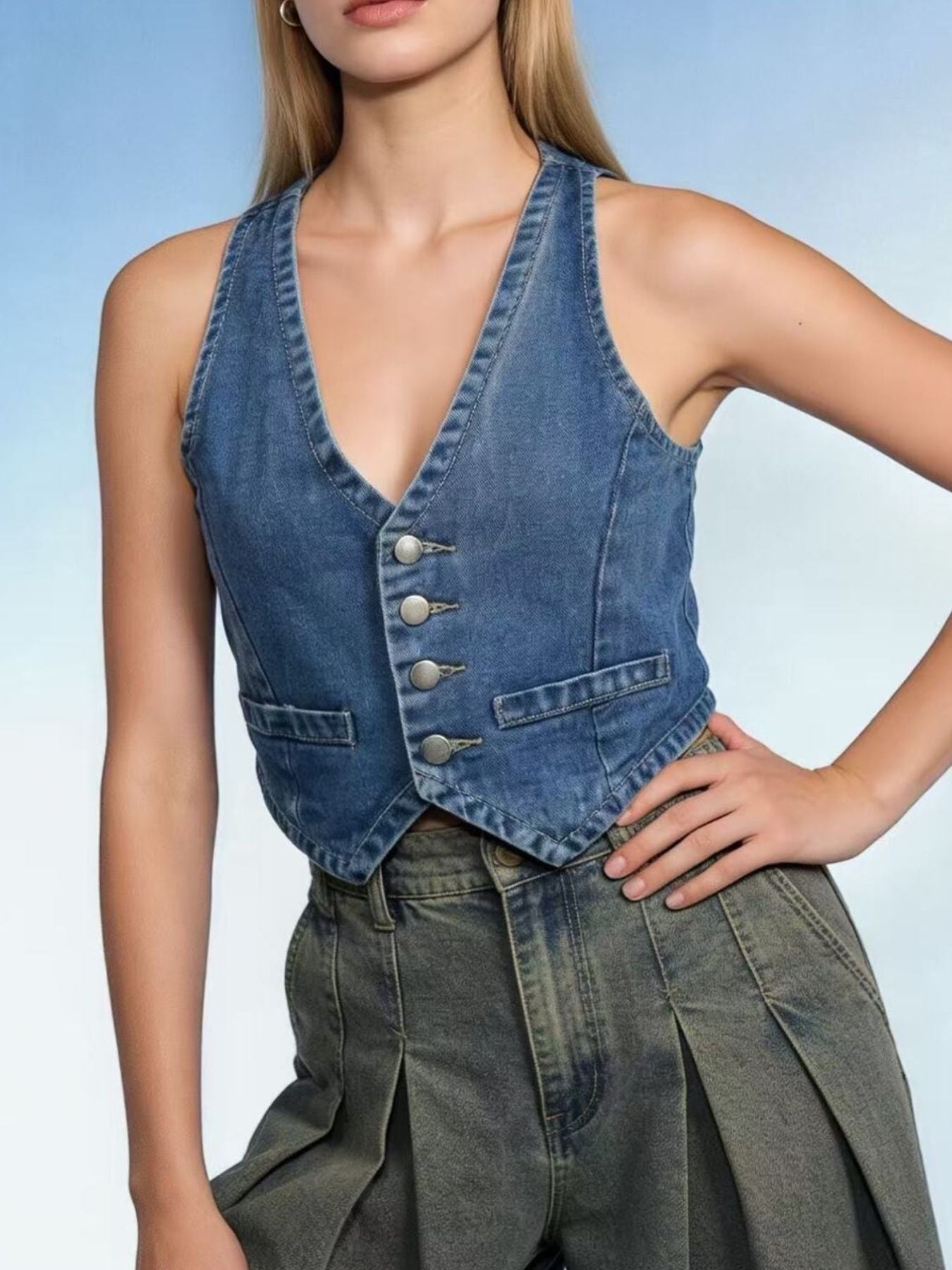 Button-Down Denim Vest