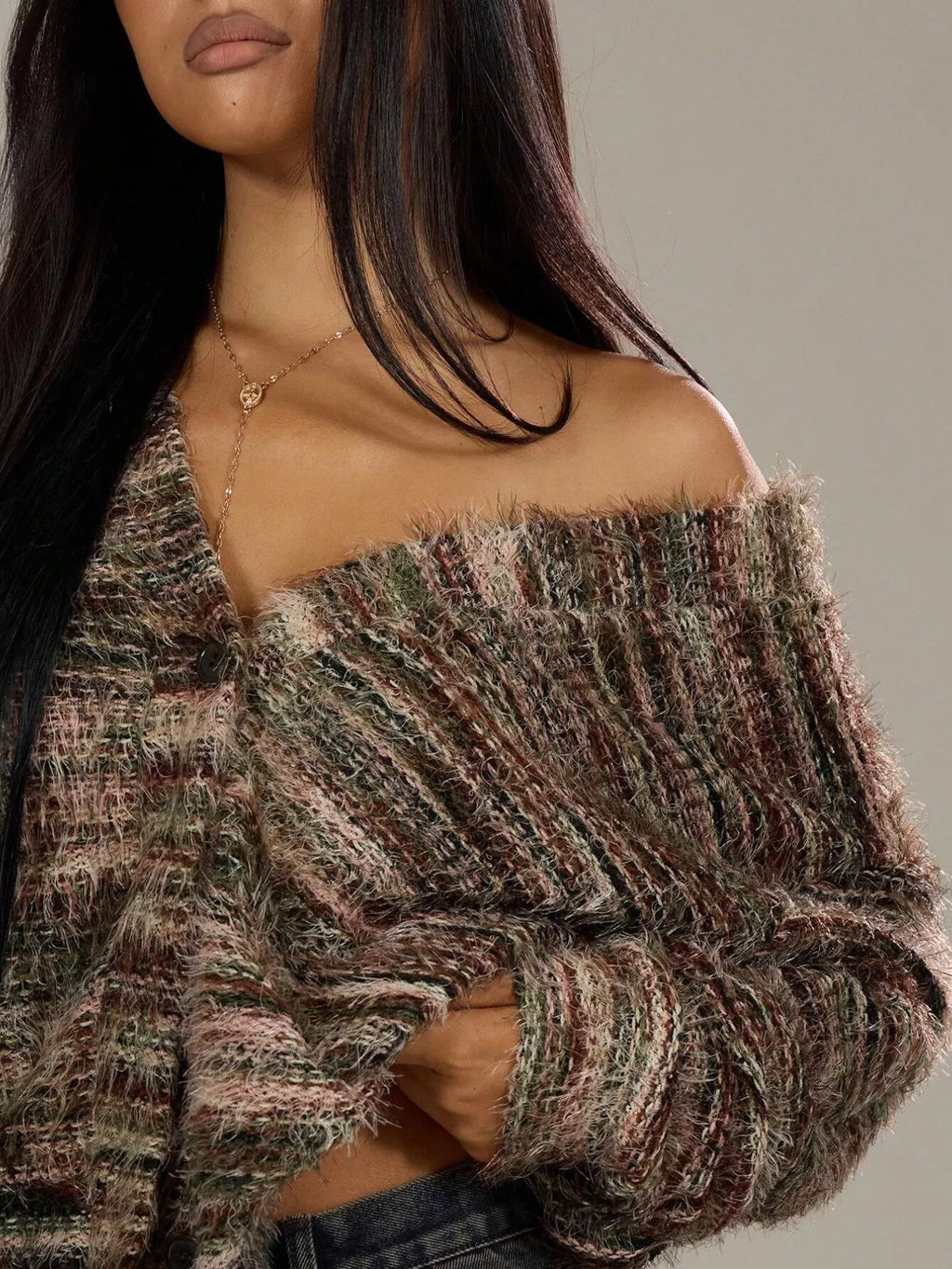 Chunky Knit V-Neck Button-Up Cardigan