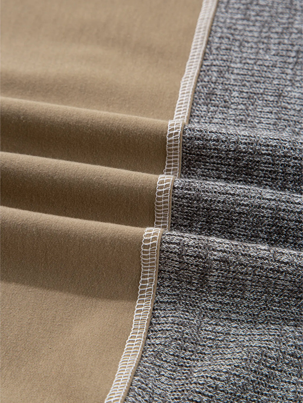 Mixed Texture Patchwork Exposed Seam Half Button Hoodie
