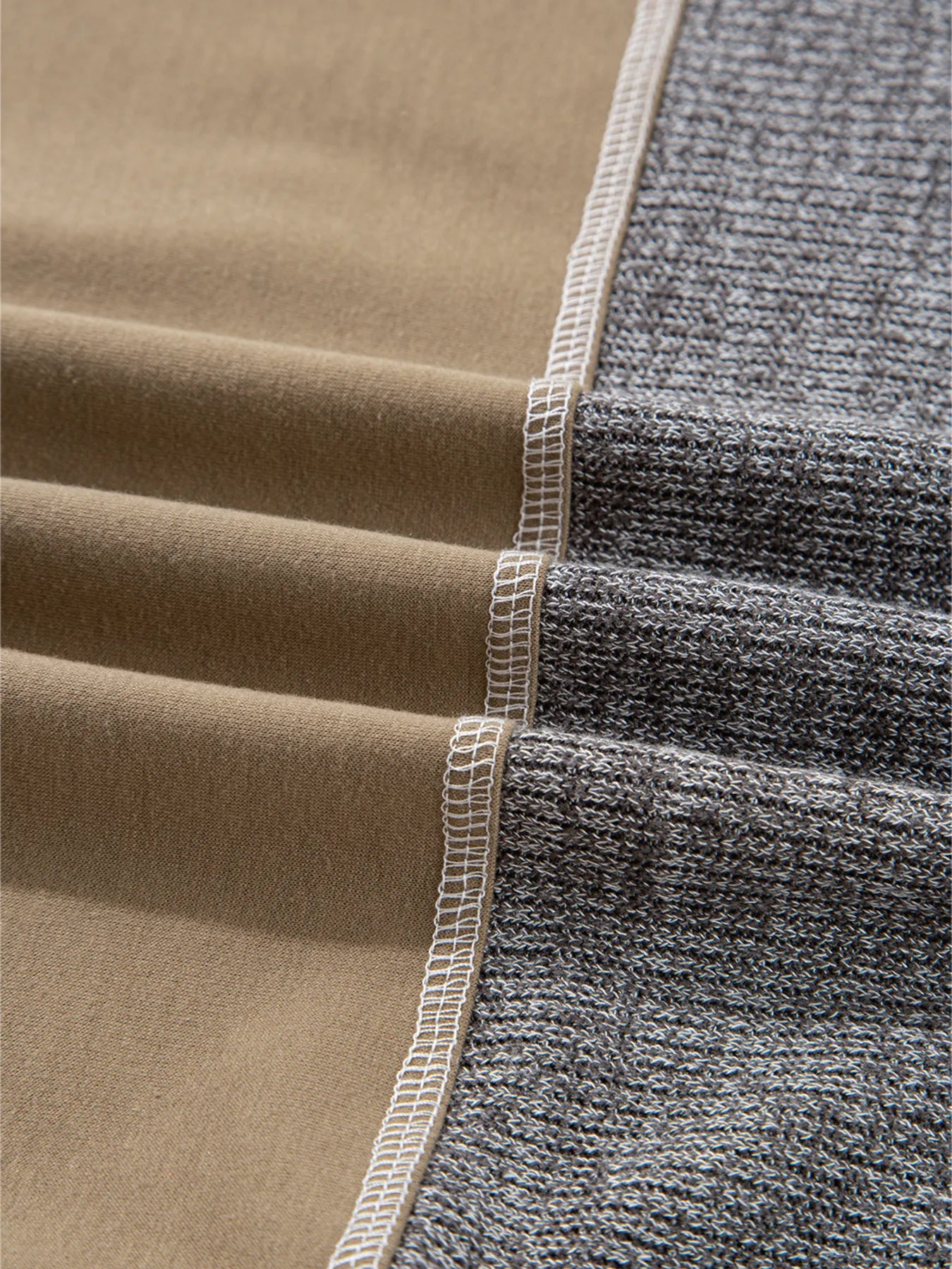 Mixed Texture Patchwork Exposed Seam Half Button Hoodie