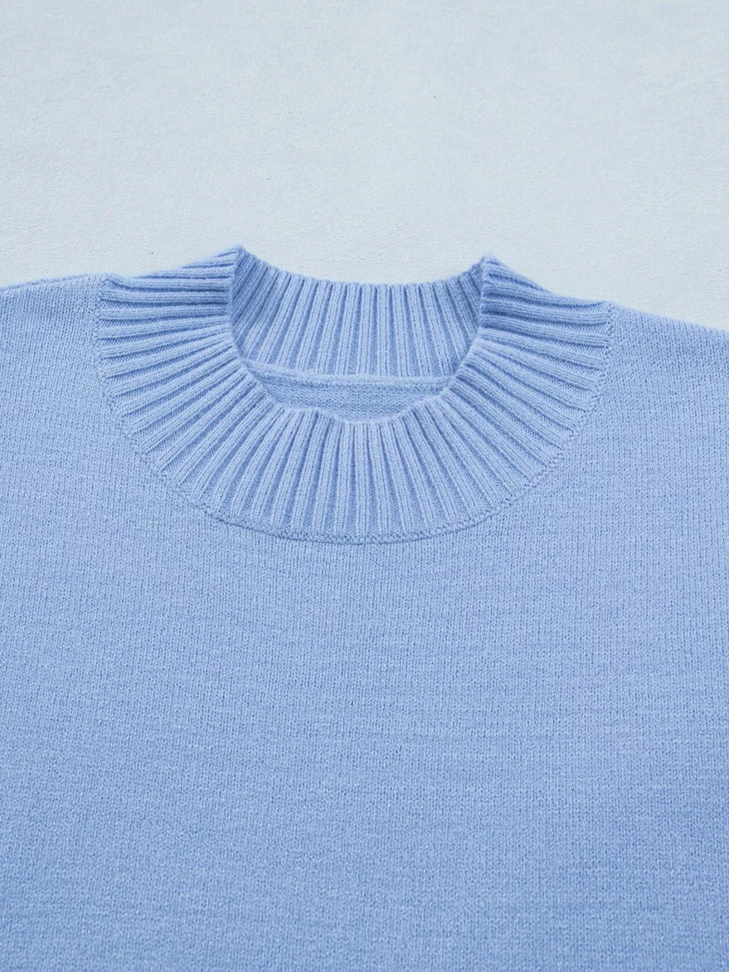 Solid Color Ribbed Trim Round Neck Ruffle Short Sleeve Sweater
