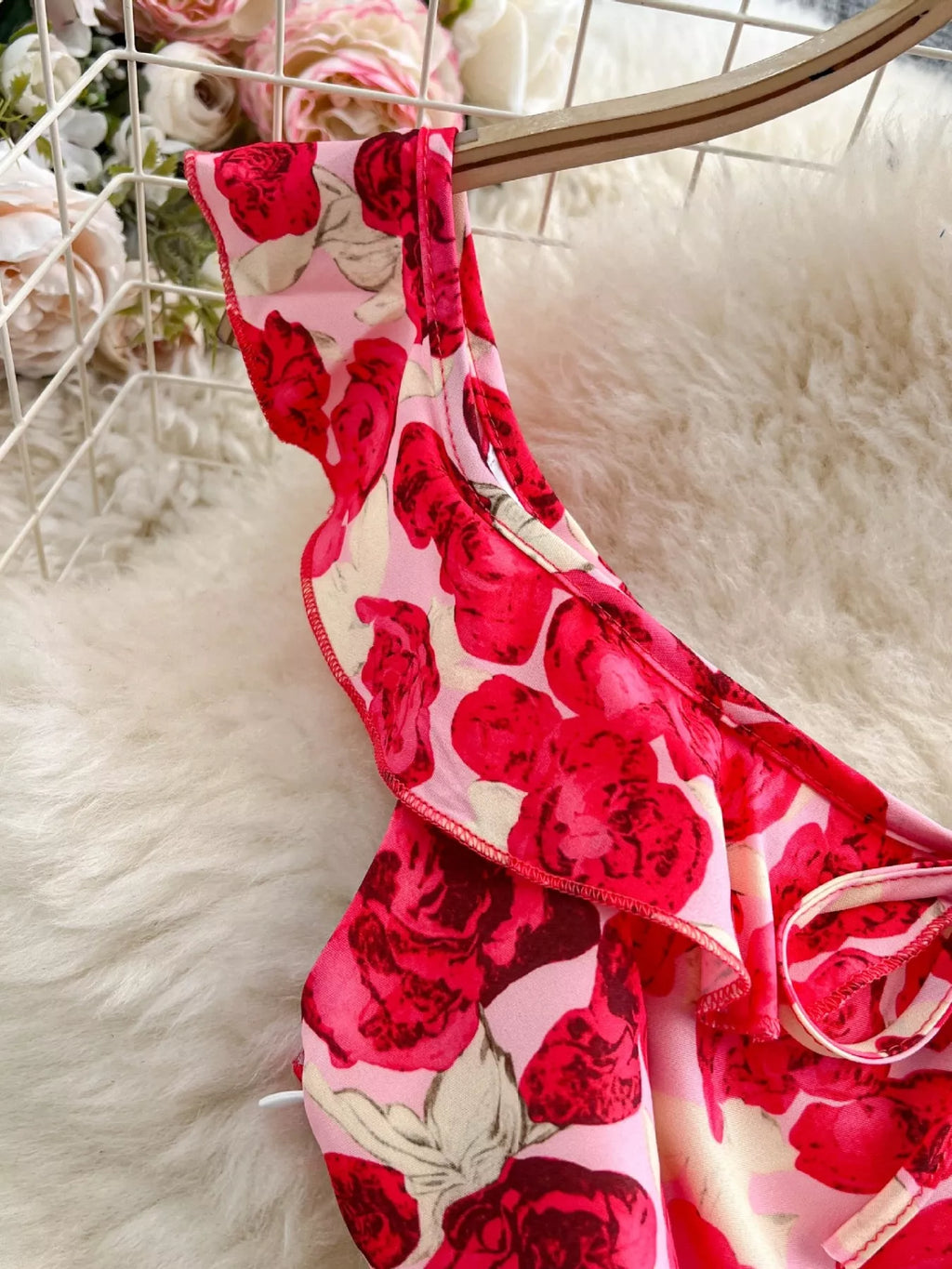 Floral Print Ruffle Trim Mini Dress
