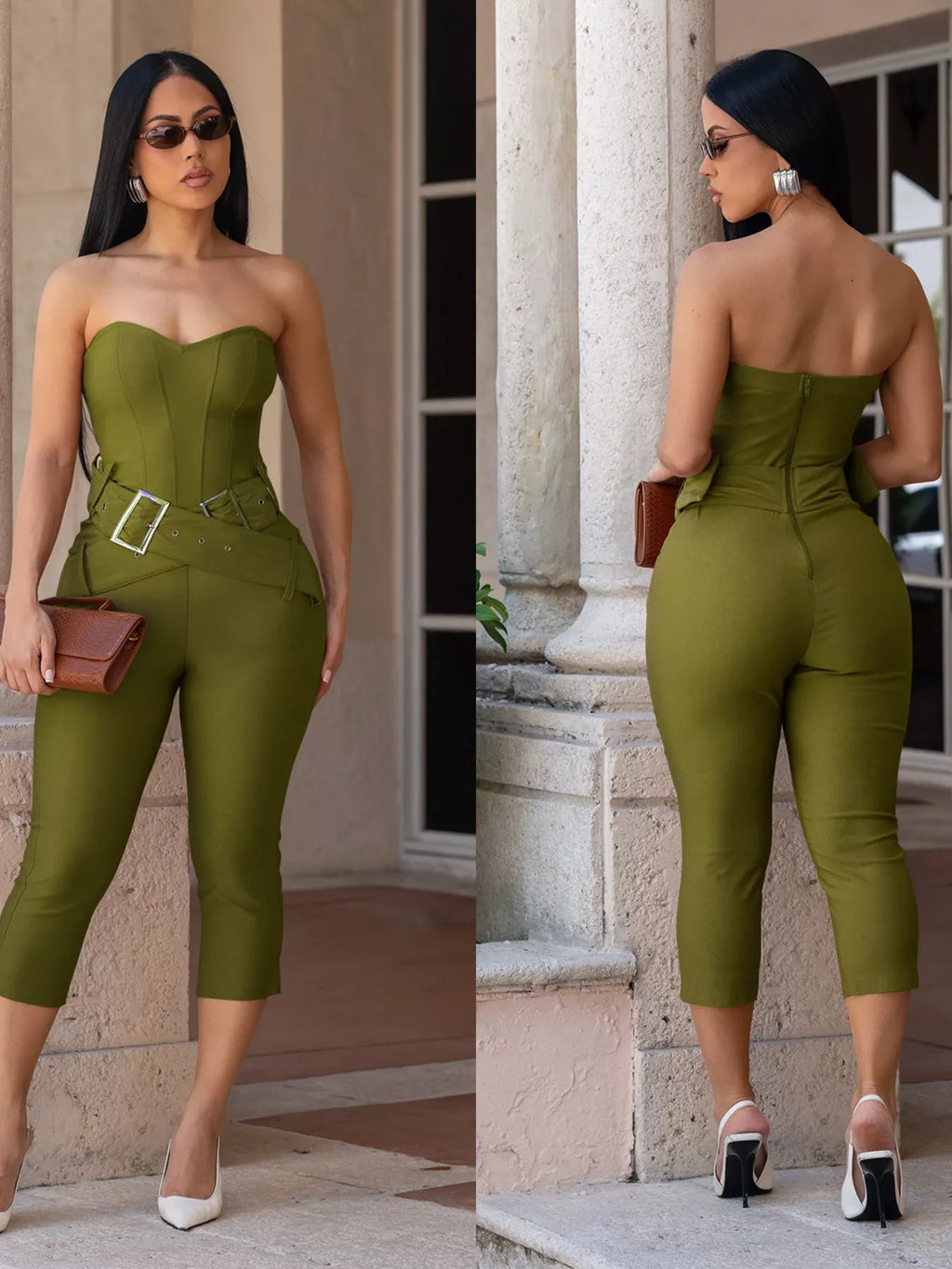 Belted Tube Skinny Jumpsuit