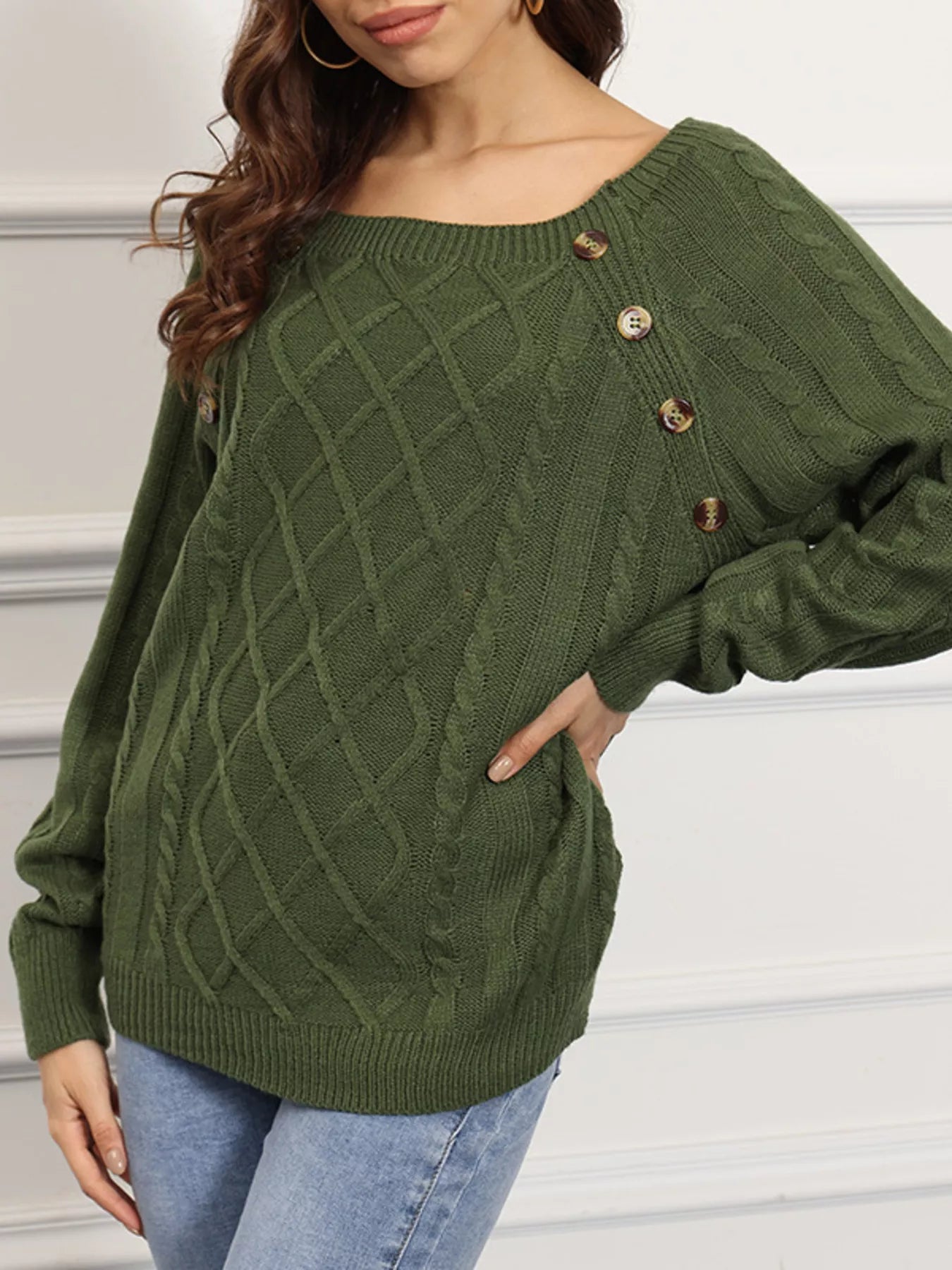 Cable Knit Boat Neck Sweater