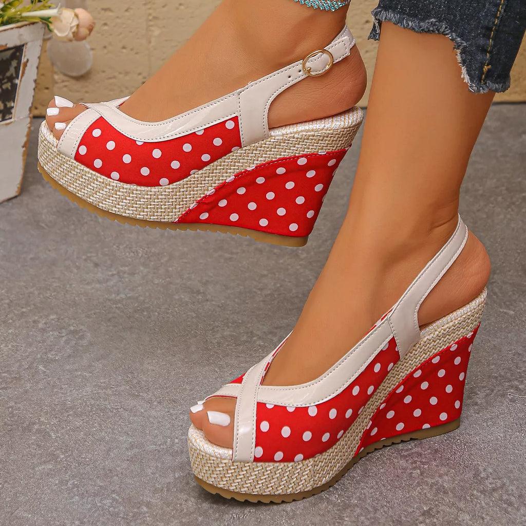 Polka Dot Peep Toe Wedge Sandals