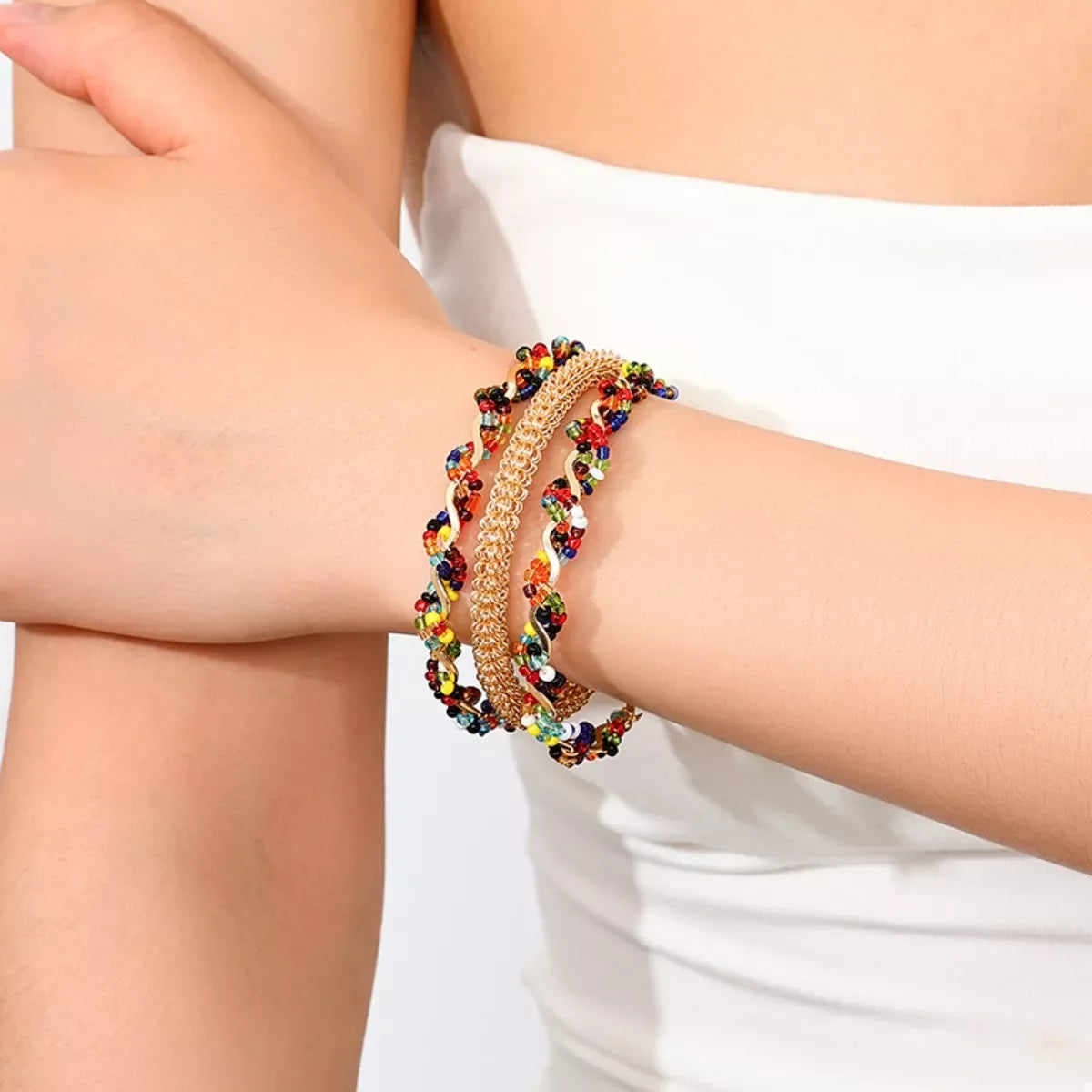 18K Gold-Plated Three Layered Open Bracelet