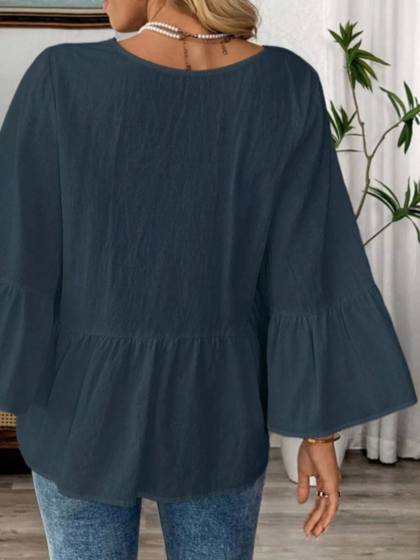 V-Neck Bell Sleeve Blouse