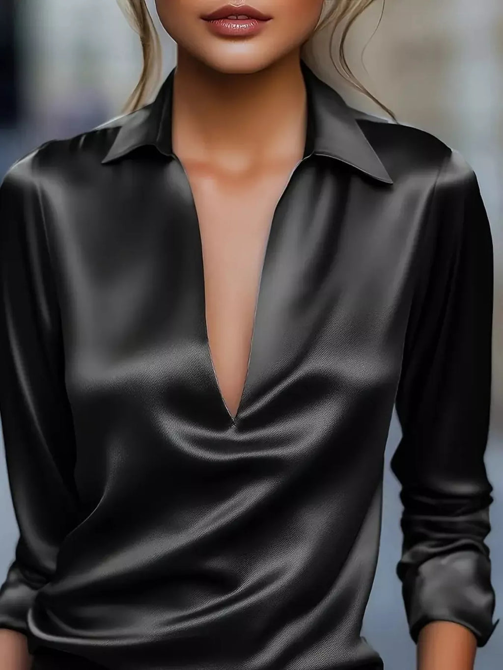 Elegant Deep V Long Sleeve Blouse