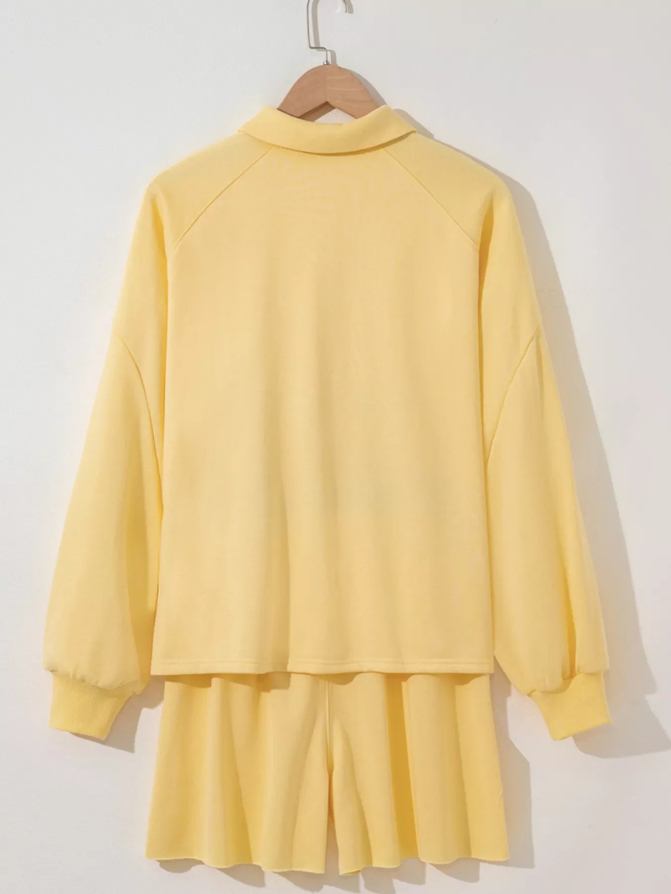 Button Collar Drop Shoulder Top and Shorts 2pcs Set