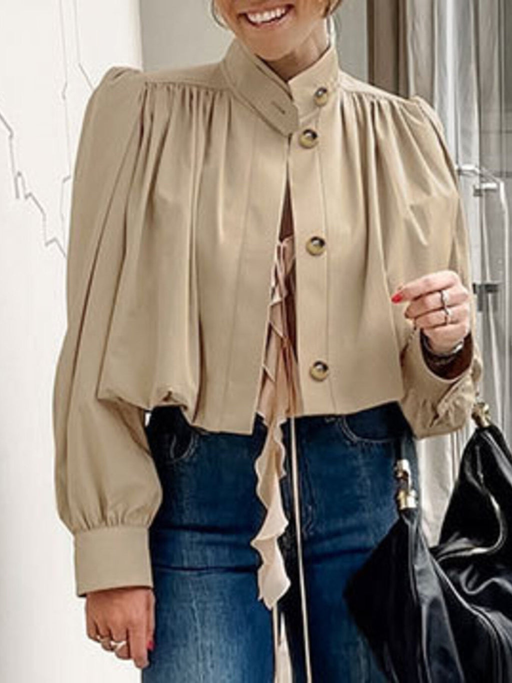Puff Sleeve Button-Down Jacket