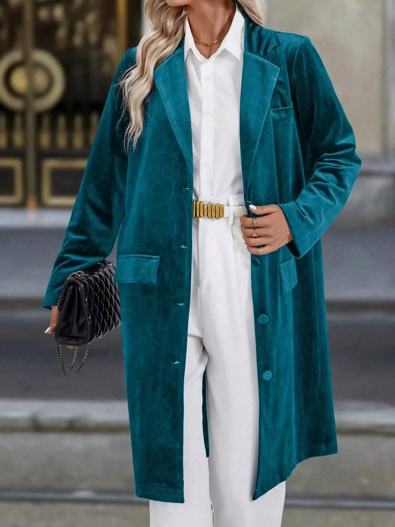 Lapel Collar Long Sleeve Longline Coat