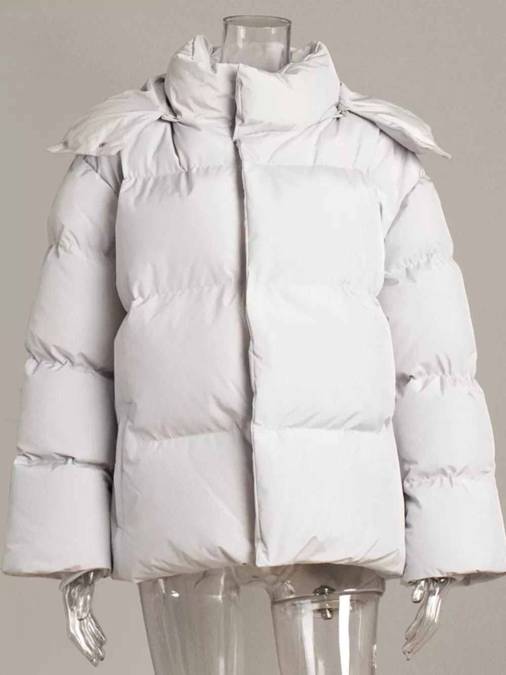 Pocketed Zip Up Hooded Puffer Jacket