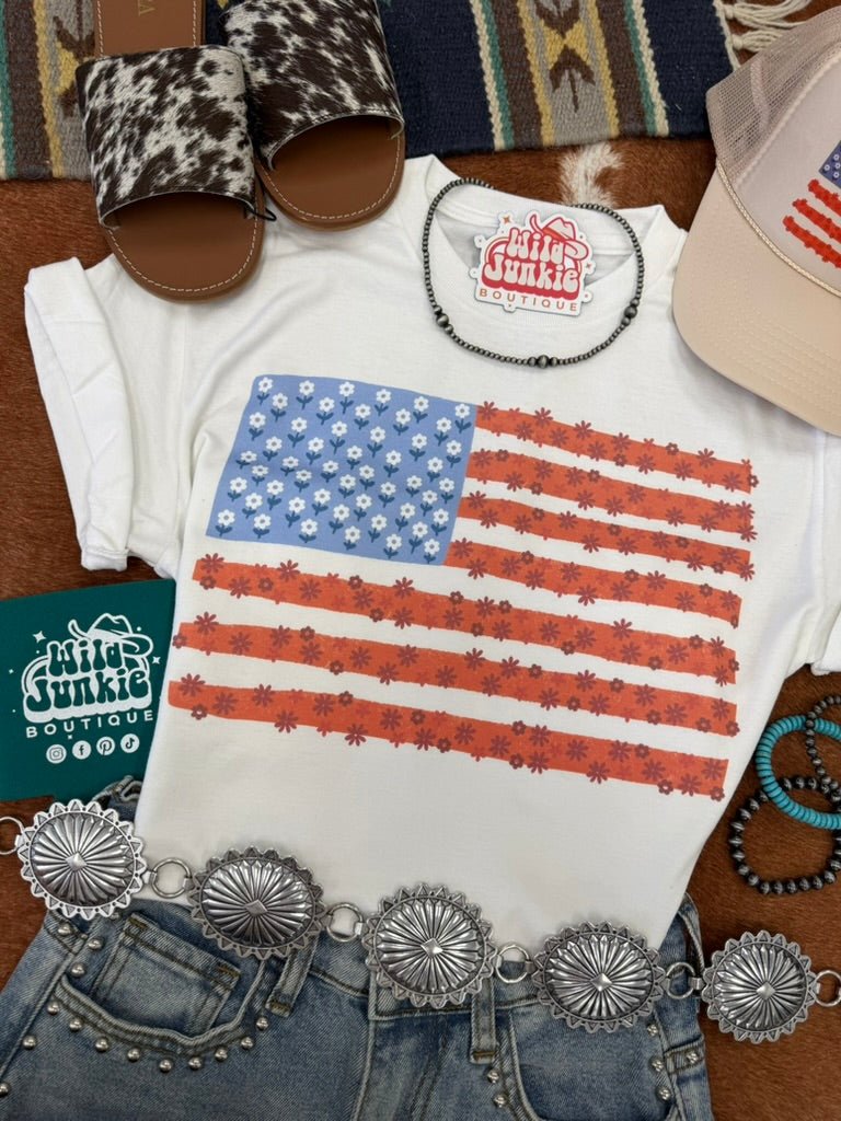 Floral American Flag Graphic Tee