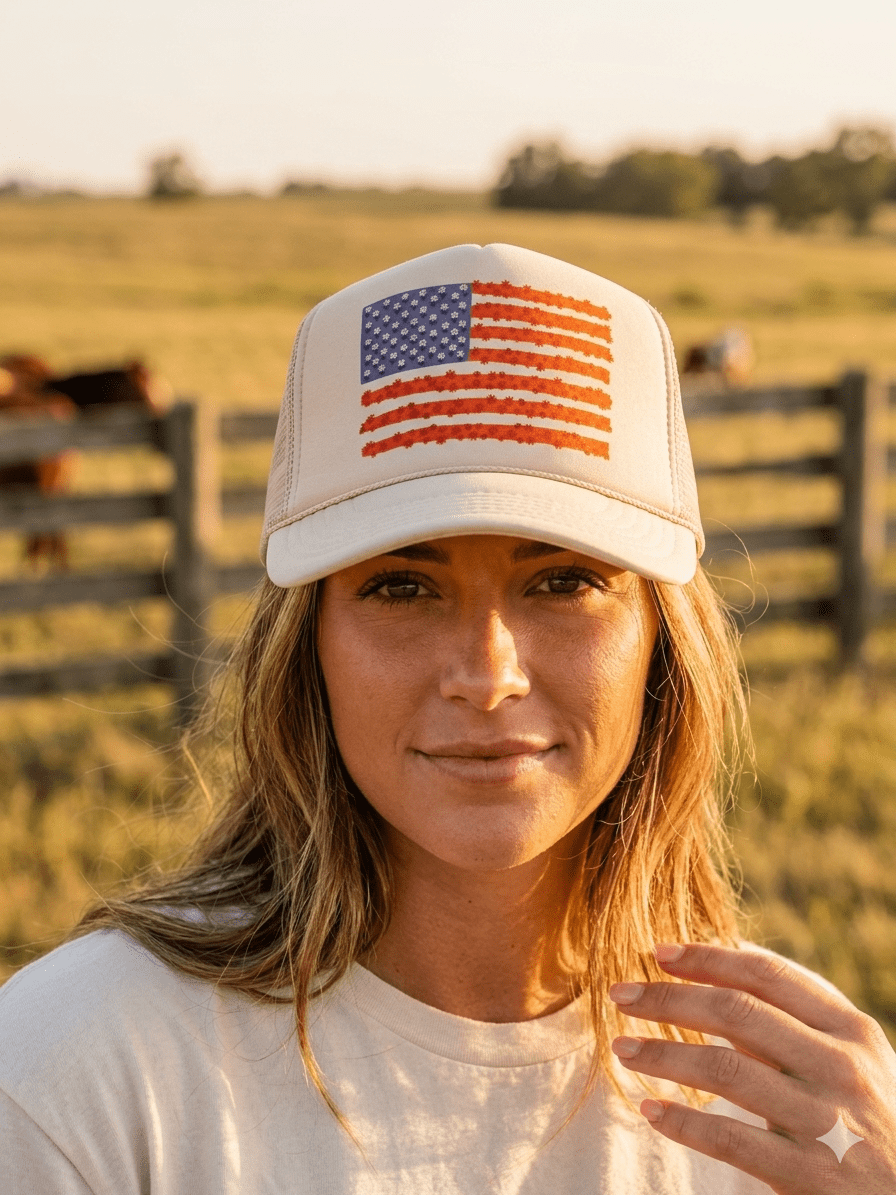 Floral American Flag Trucker Hat