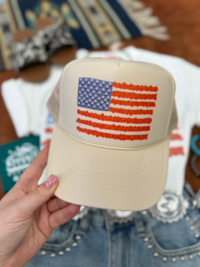 Floral American Flag Trucker Hat