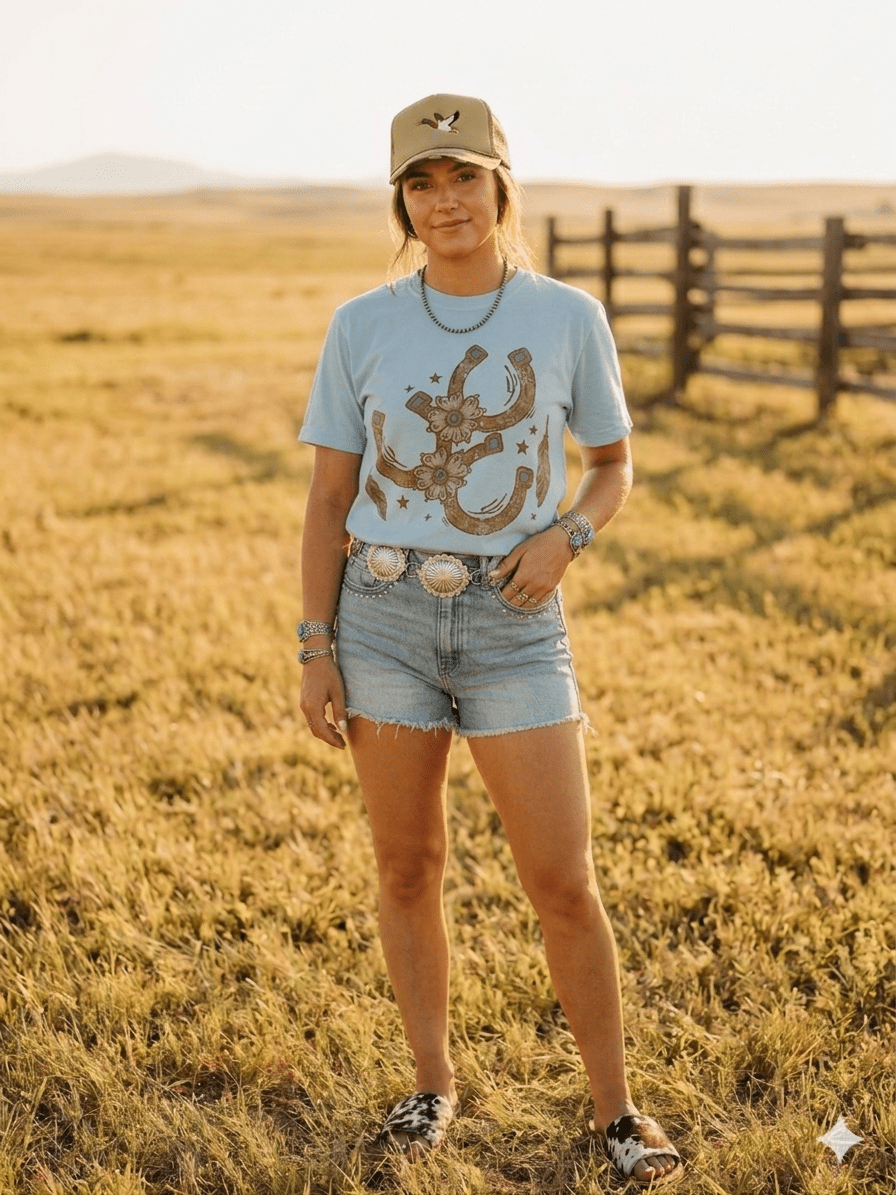 Floral Horseshoe Graphic Tee - Bay