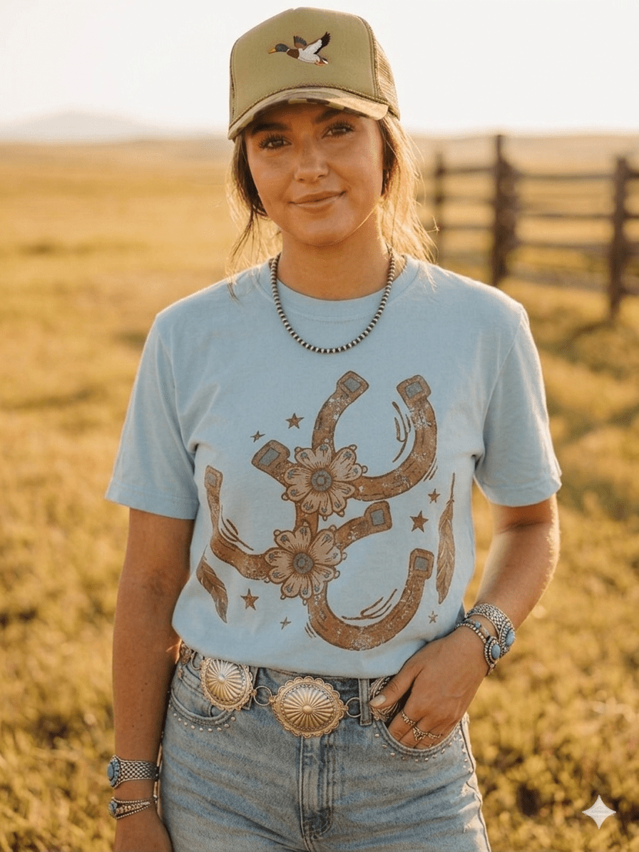 Floral Horseshoe Graphic Tee - Bay