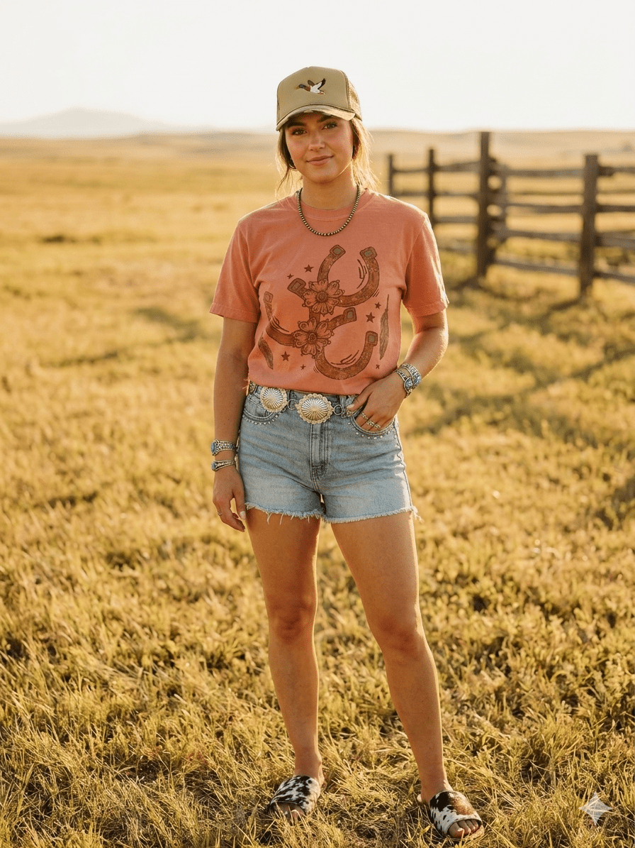Floral Horseshoe Graphic Tee - Terracotta