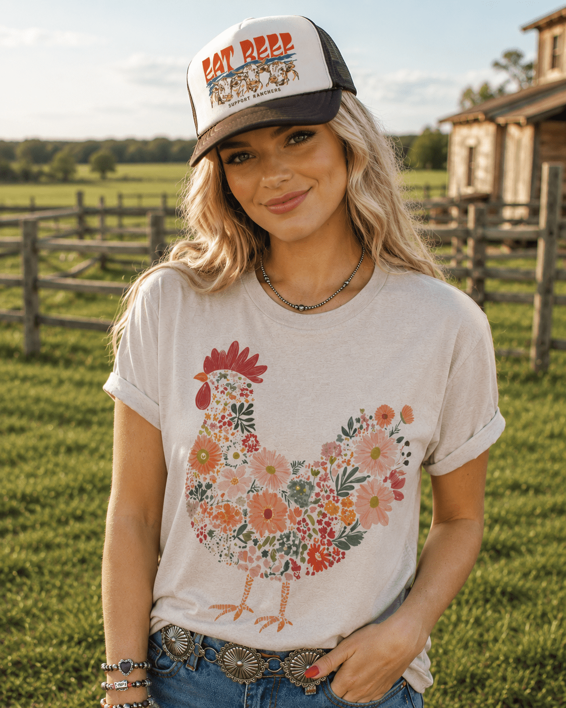 Floral Rooster Graphic Tee
