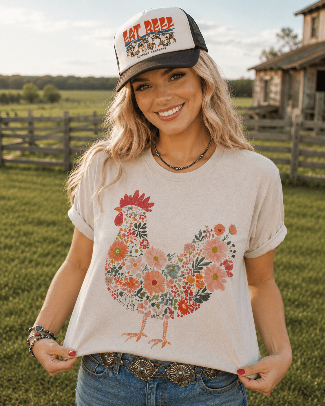 Floral Rooster Graphic Tee