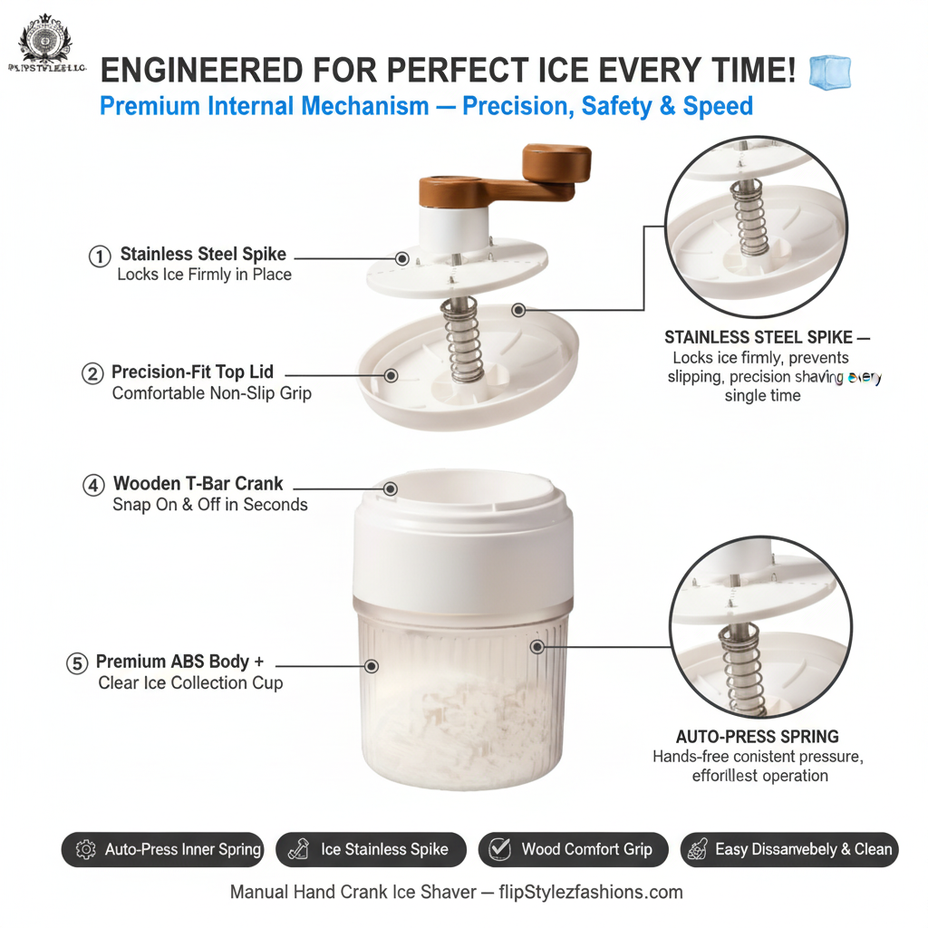 Manual Hand Crank Ice Shaver & Snow Cone Maker | Splash-Proof Portable Ice Crusher with Ice Mold | 2 Colors | Home & Party Use