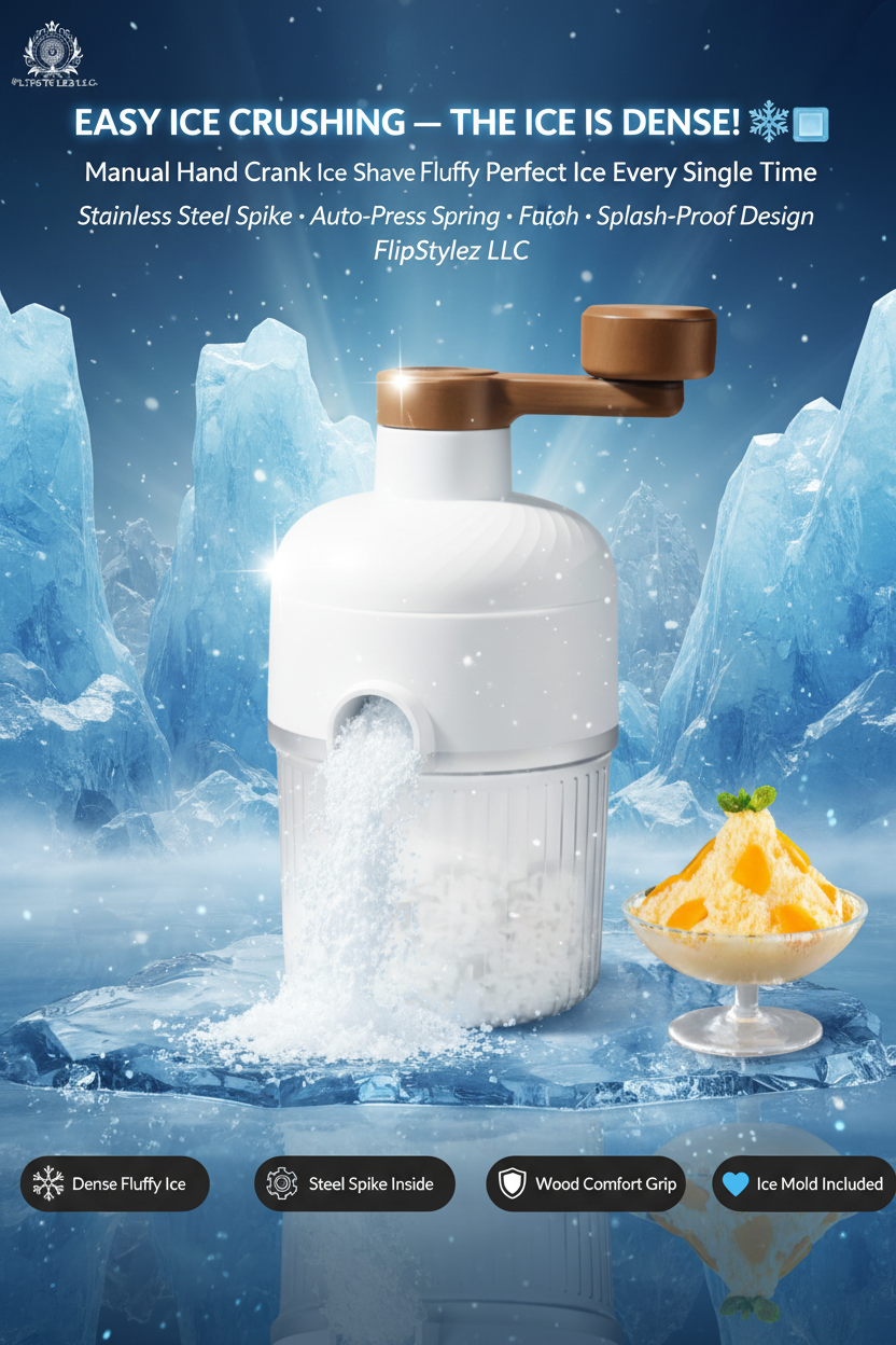 Manual Hand Crank Ice Shaver & Snow Cone Maker | Splash-Proof Portable Ice Crusher with Ice Mold | 2 Colors | Home & Party Use