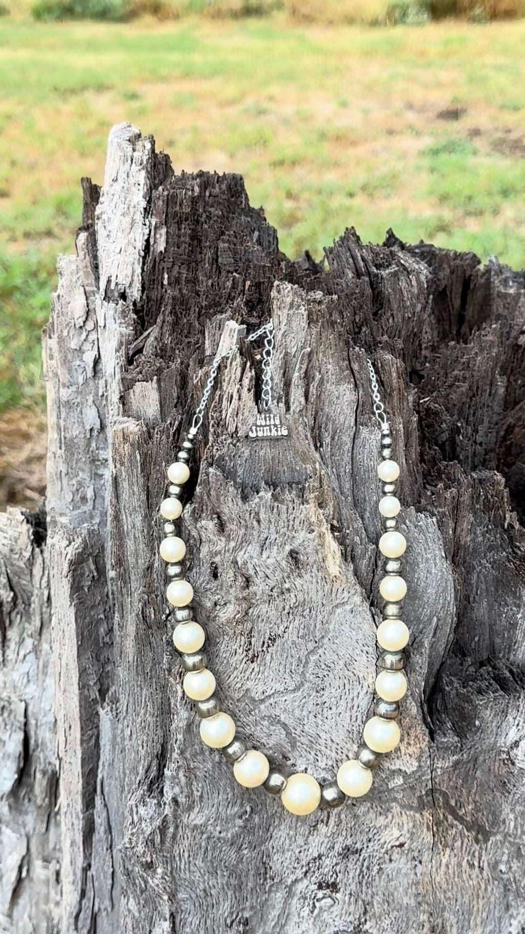 Graduated White Pearl and Sterling Silver Beaded Necklace