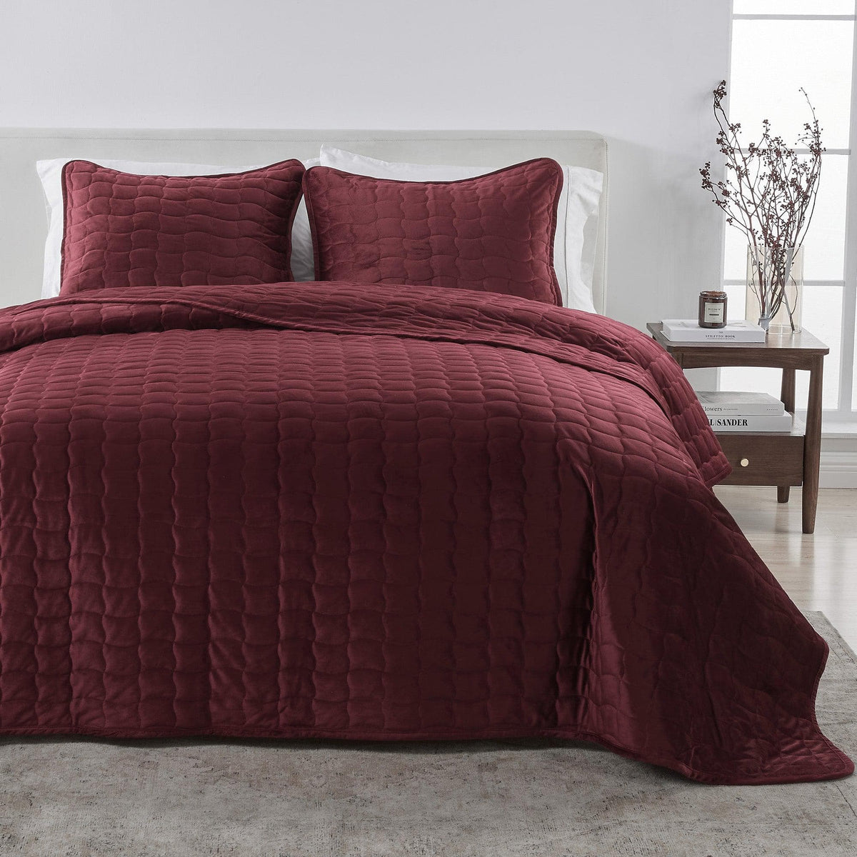Velvet Box-Stitched Quilt Set - Vivica Collection