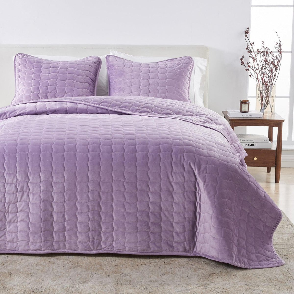 Velvet Box-Stitched Quilt Set - Vivica Collection