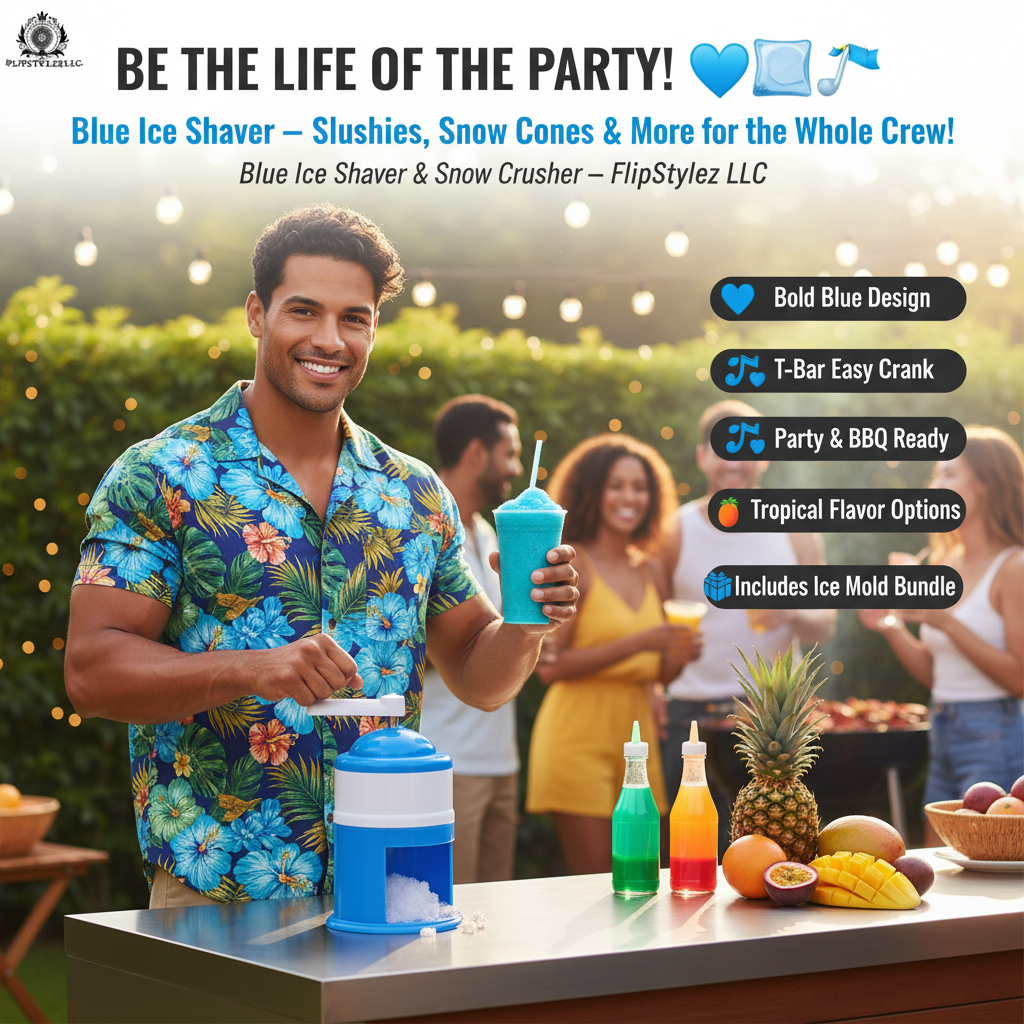 Hand Crank Ice Shaver & Snow Cone Crusher | Premium ABS Slushy Maker with Ice Mold Bundle Option | Pink & Blue | Home & Party Use