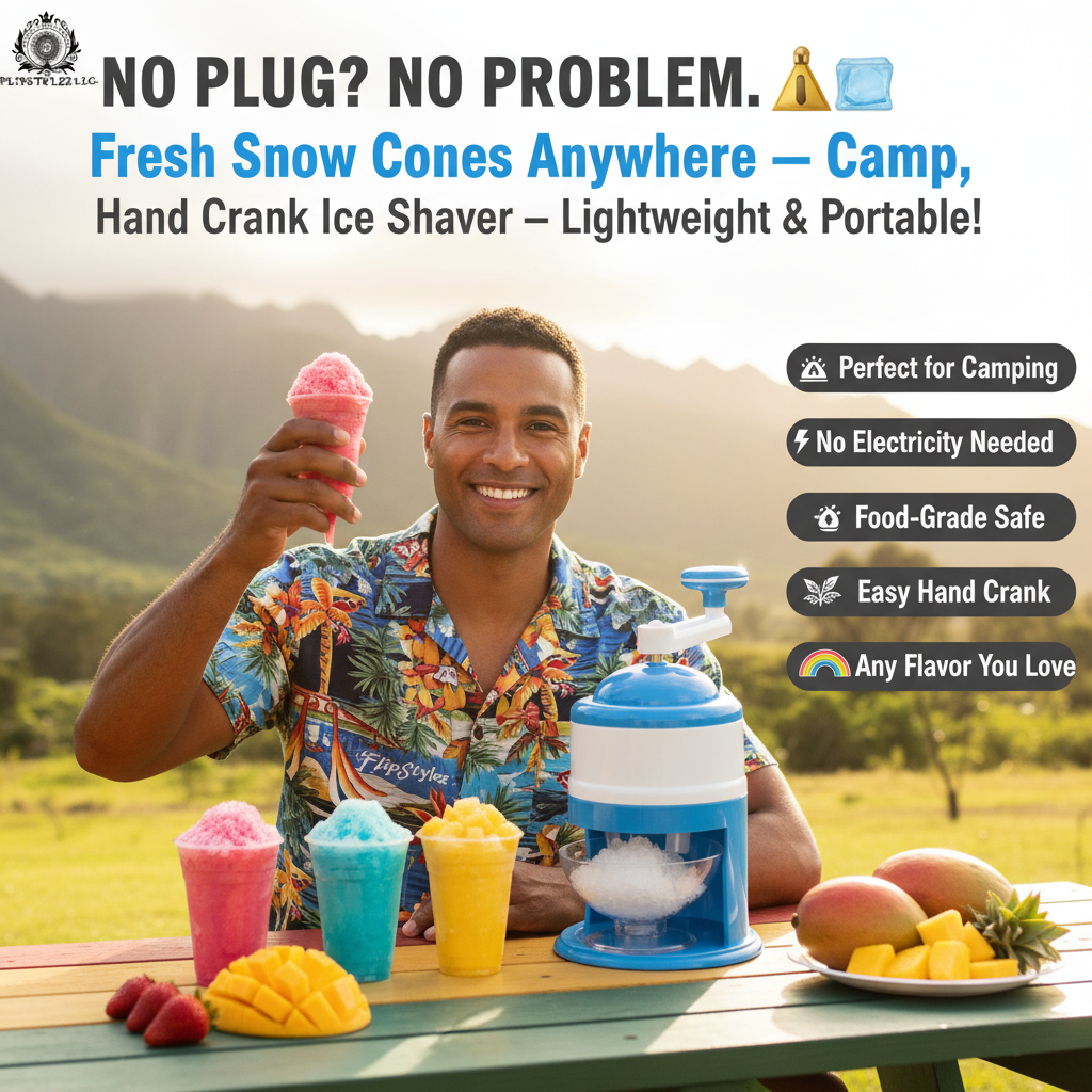 Hand Crank Ice Shaver & Snow Cone Maker | Portable Manual Ice Crusher with Bowl | Home, Outdoor & Camping