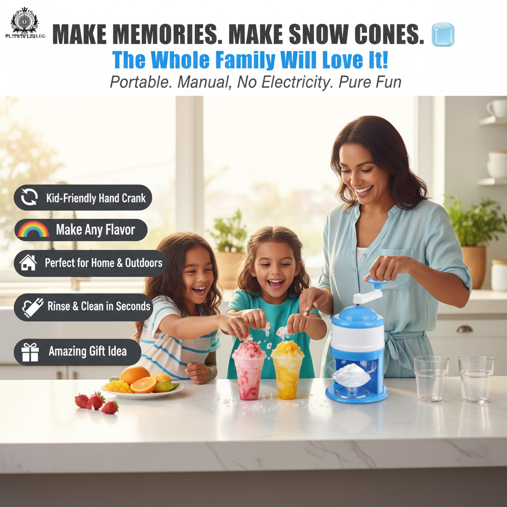 Hand Crank Ice Shaver & Snow Cone Maker | Portable Manual Ice Crusher with Bowl | Home, Outdoor & Camping