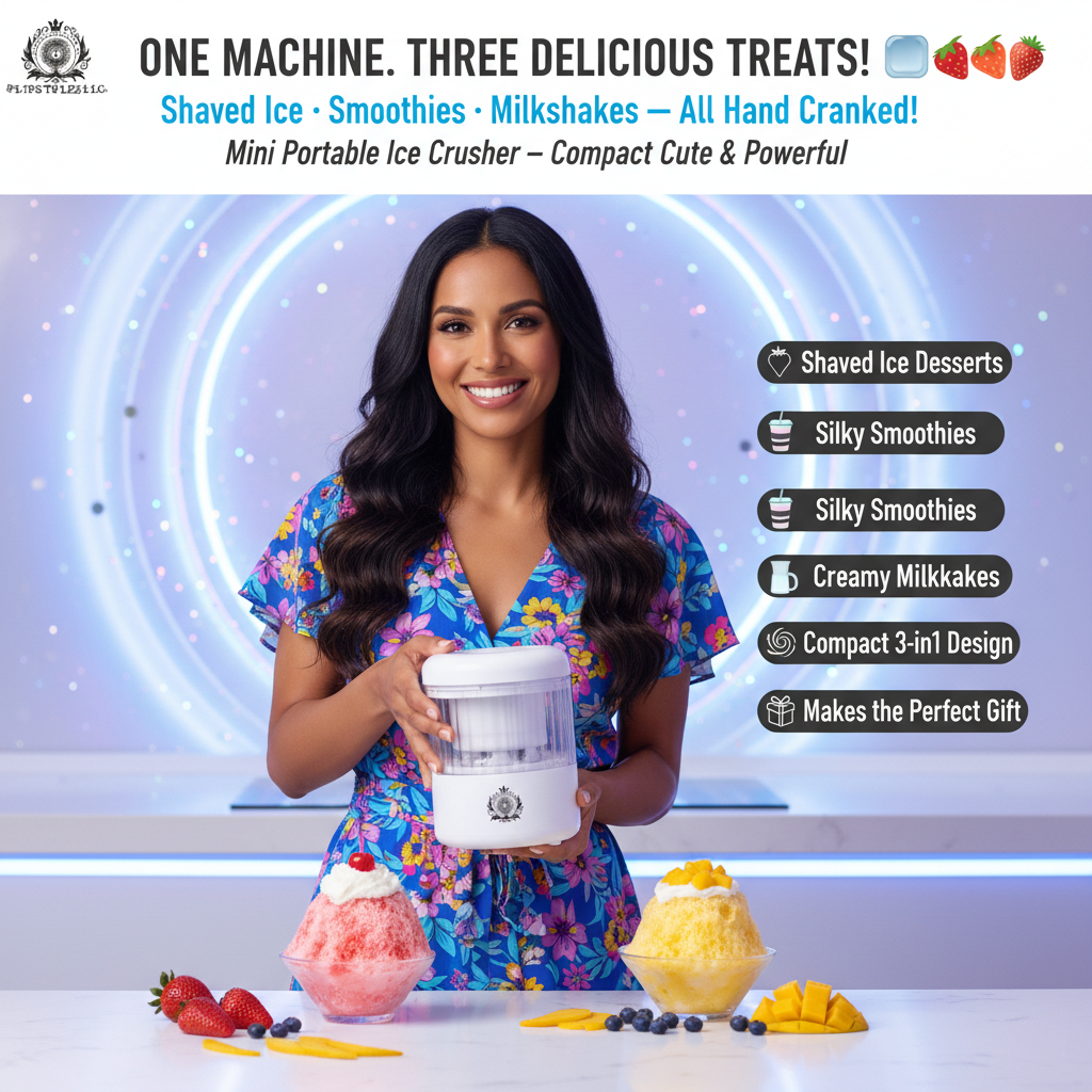 Mini Portable Ice Crusher & Smoothie Maker | Hand Operated Shaved Ice & Milkshake Machine | Household Kitchen Tool for Home & Outdoor