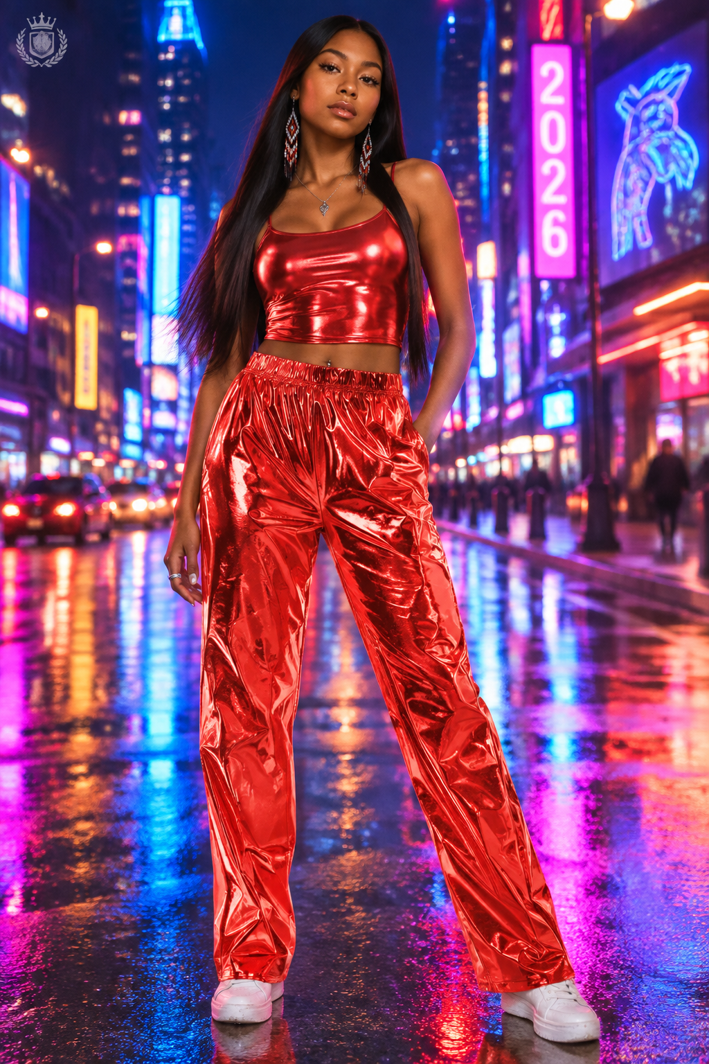 Aurora Laser Gradient High-Waist Pants | Iridescent Stretch Straight-Leg Trousers | Women's Rave & Streetwear Bottoms