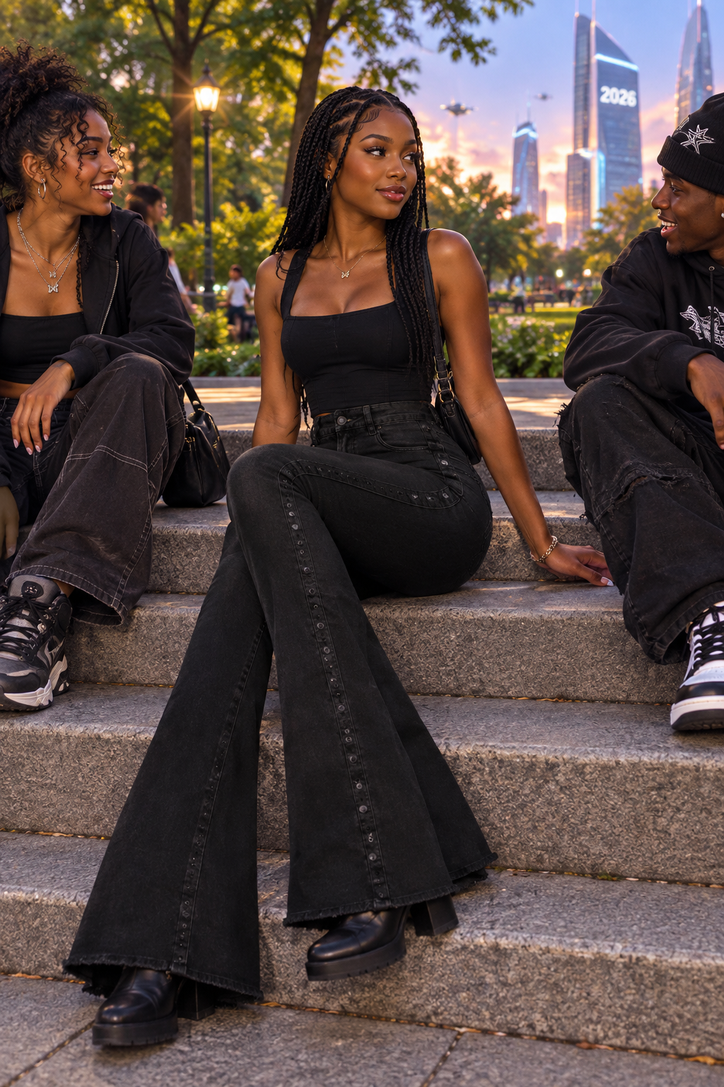 High-Waist Flare Denim Jeans | Distressed Vintage Stretch Trousers | Women's Floor-Length Streetwear Pants