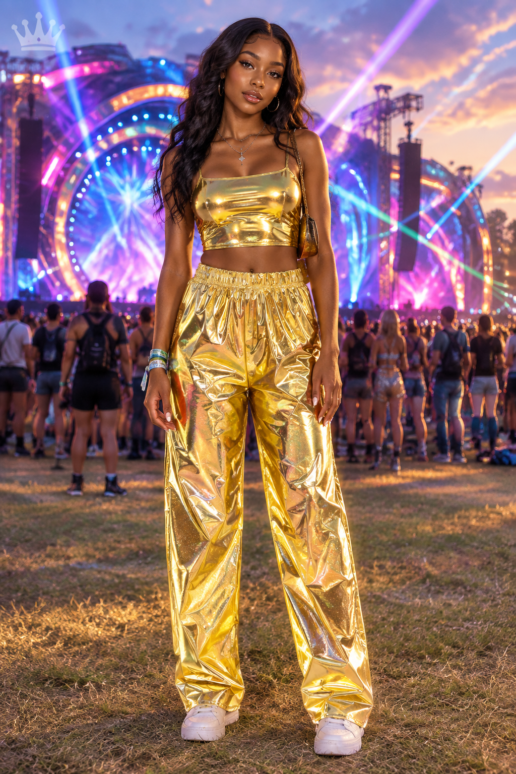 Aurora Laser Gradient High-Waist Pants | Iridescent Stretch Straight-Leg Trousers | Women's Rave & Streetwear Bottoms