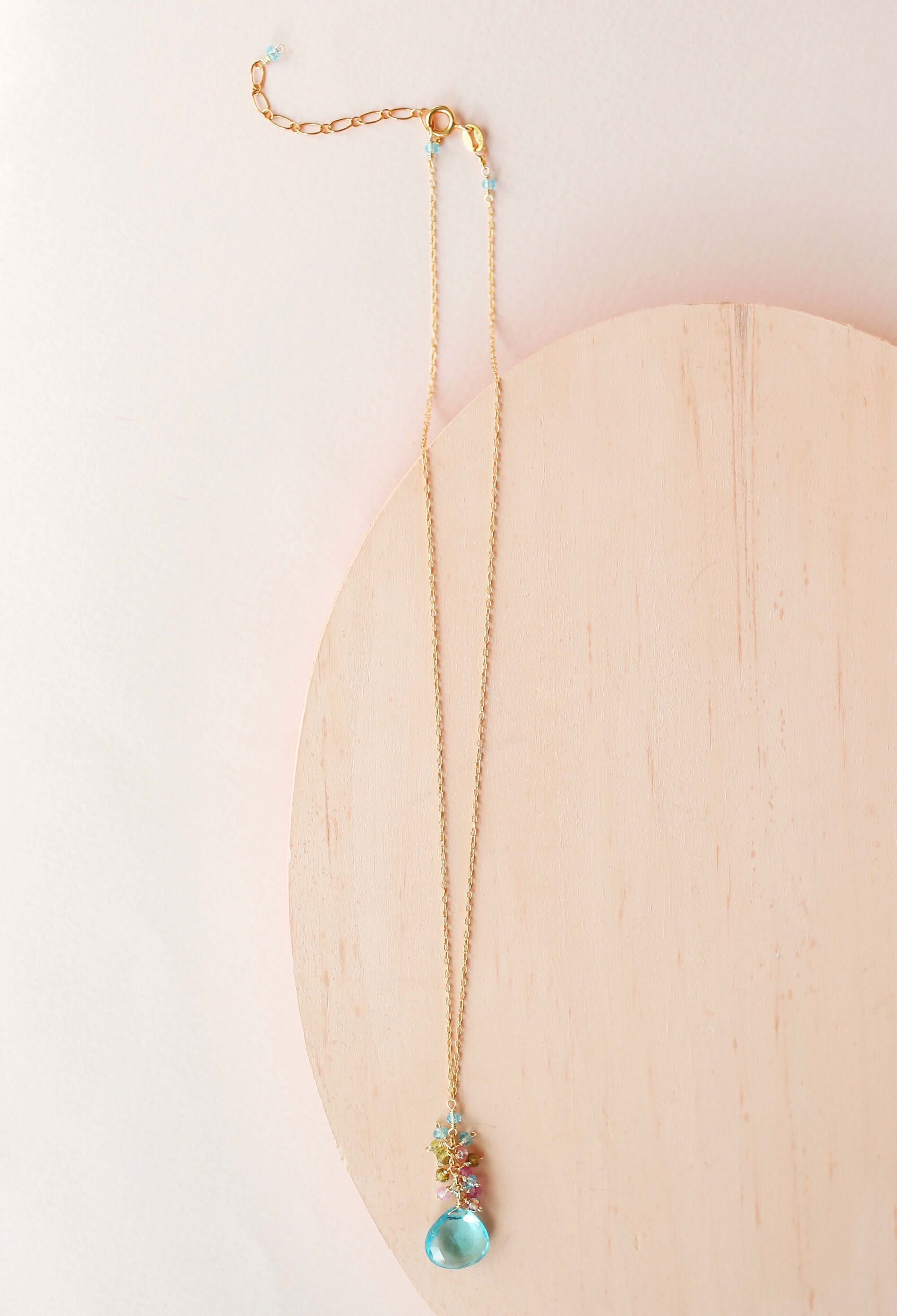 Aquamarine Quartz Gold Raindrop Necklace