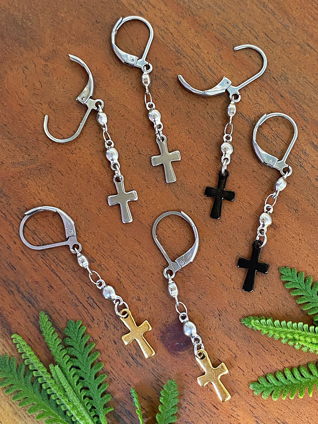 BEADED CROSS EARRINGS