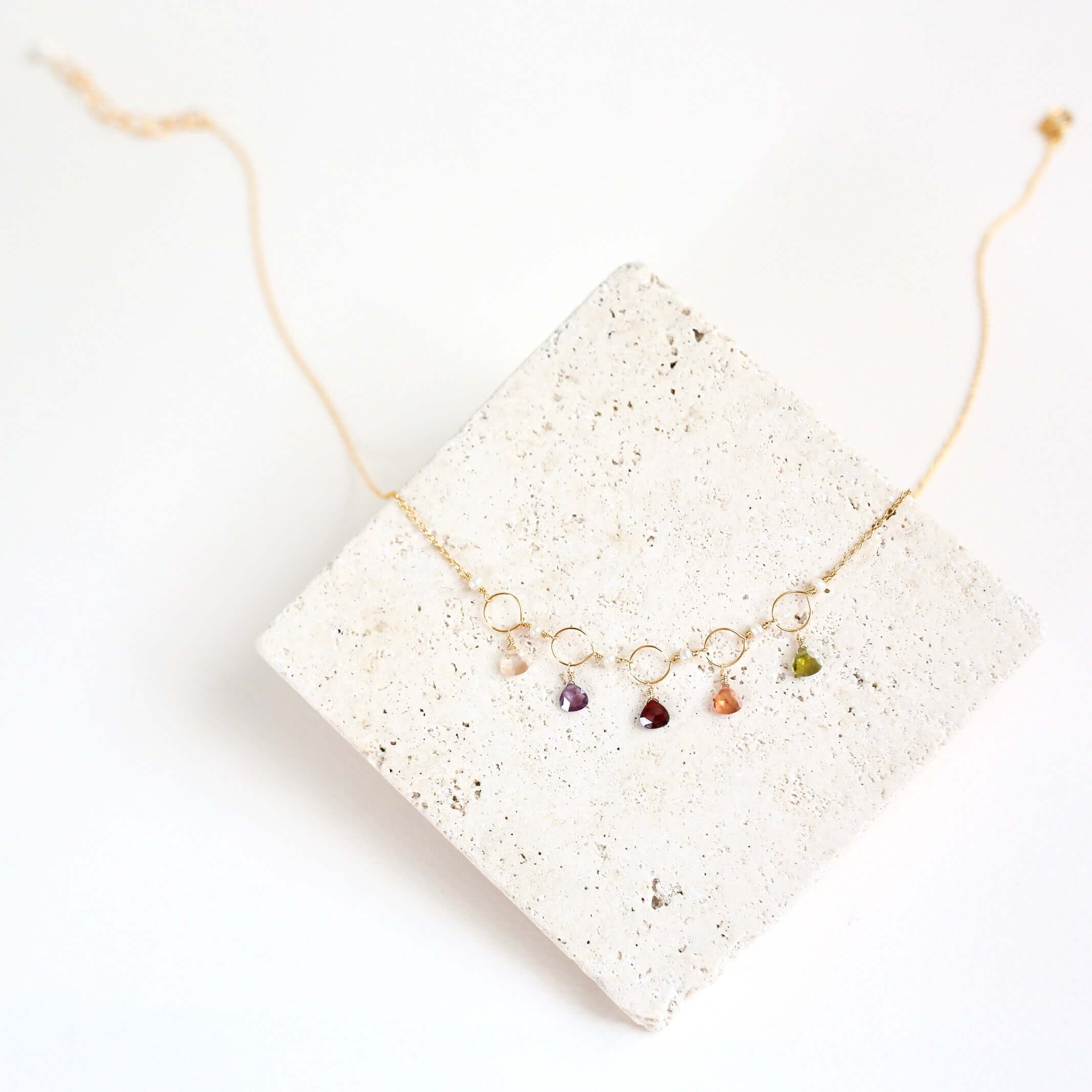 Rainbow Gemstone Mini Sparkler Necklace - Gold