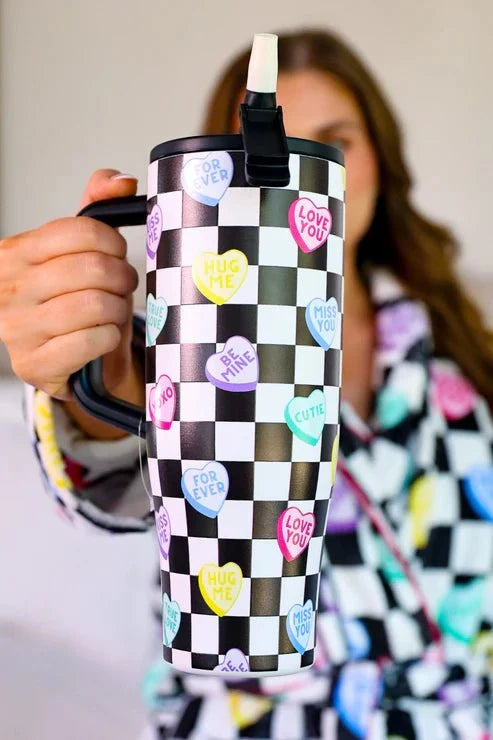 Jess Lea-Checkered Conversation Hearts Sleek Tumbler