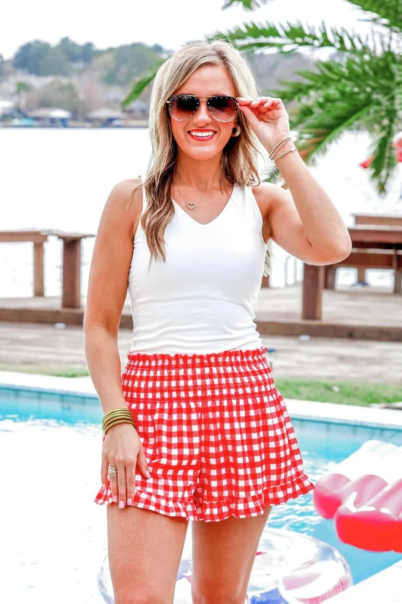 Jess Lea Sunny Strolls High Waisted Shorts- Red Gingham